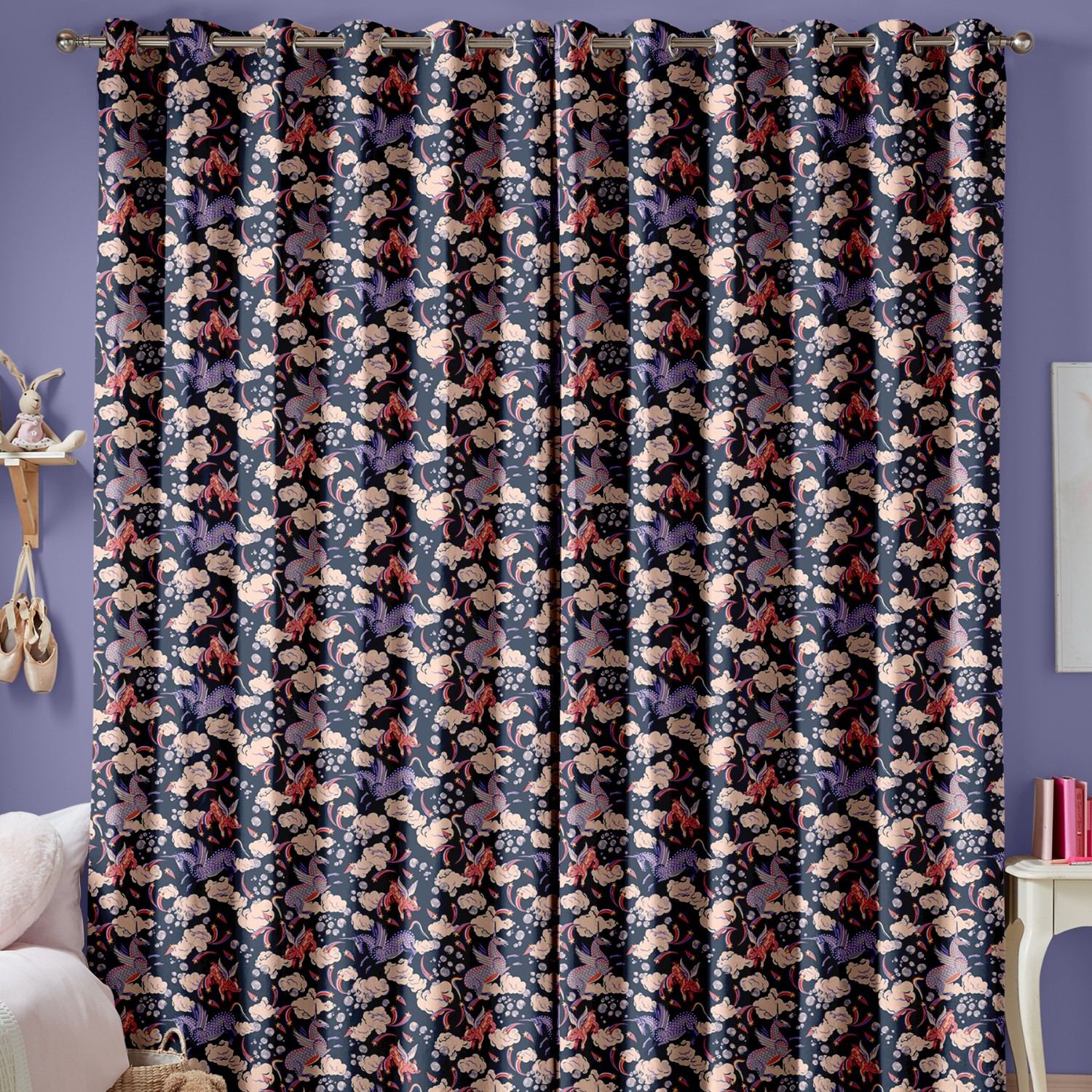 cath kidson unicorn navy curtains