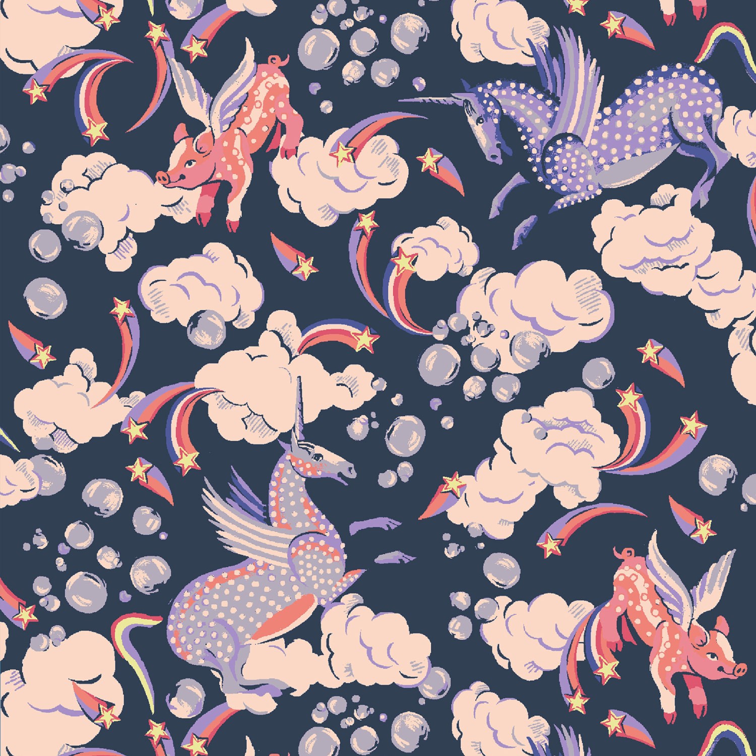 cath kidson unicorn navy curtains