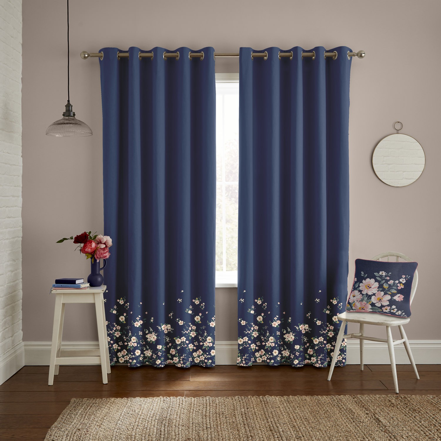 cath kidson spitalfields border navy curtains
