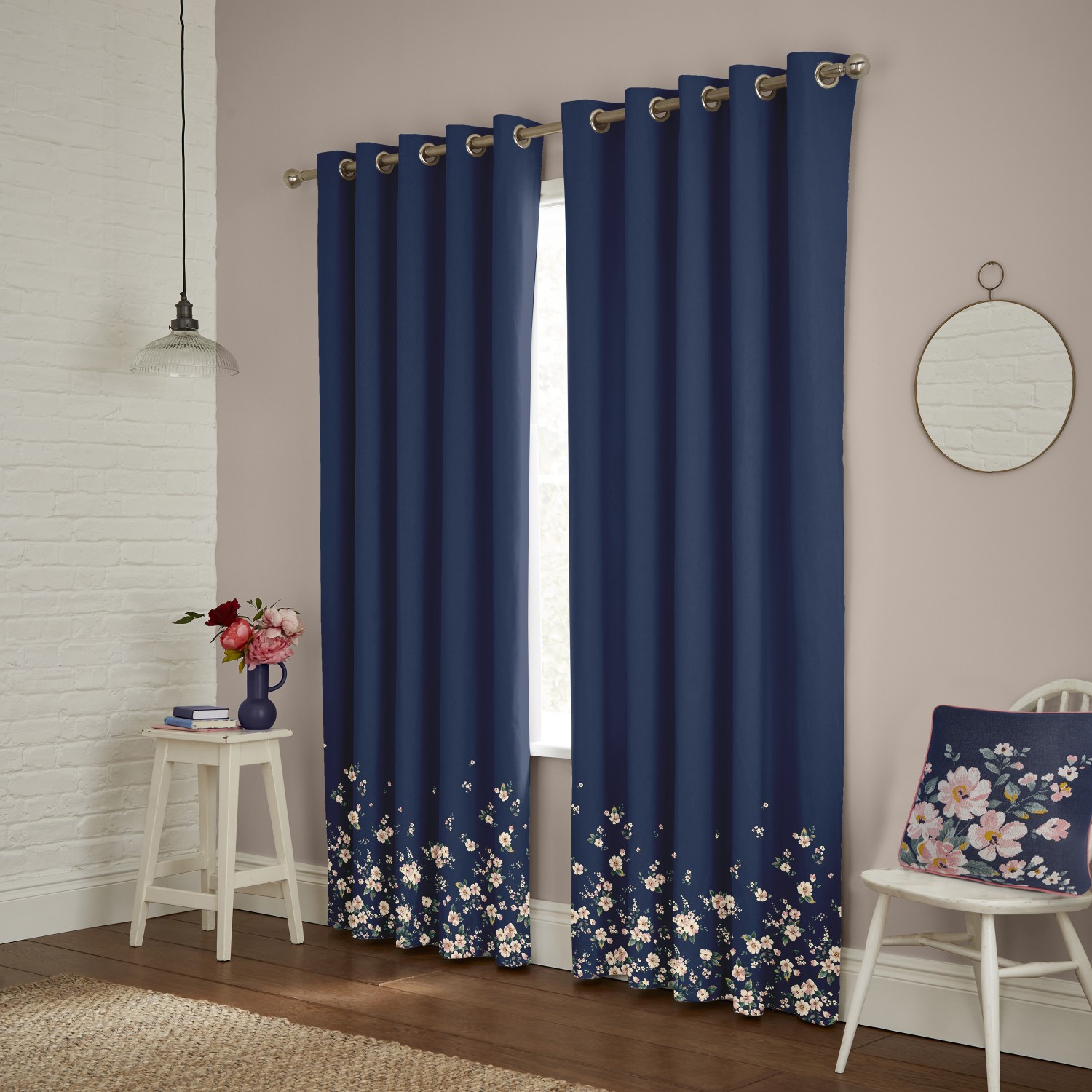 cath kidson spitalfields border navy curtains