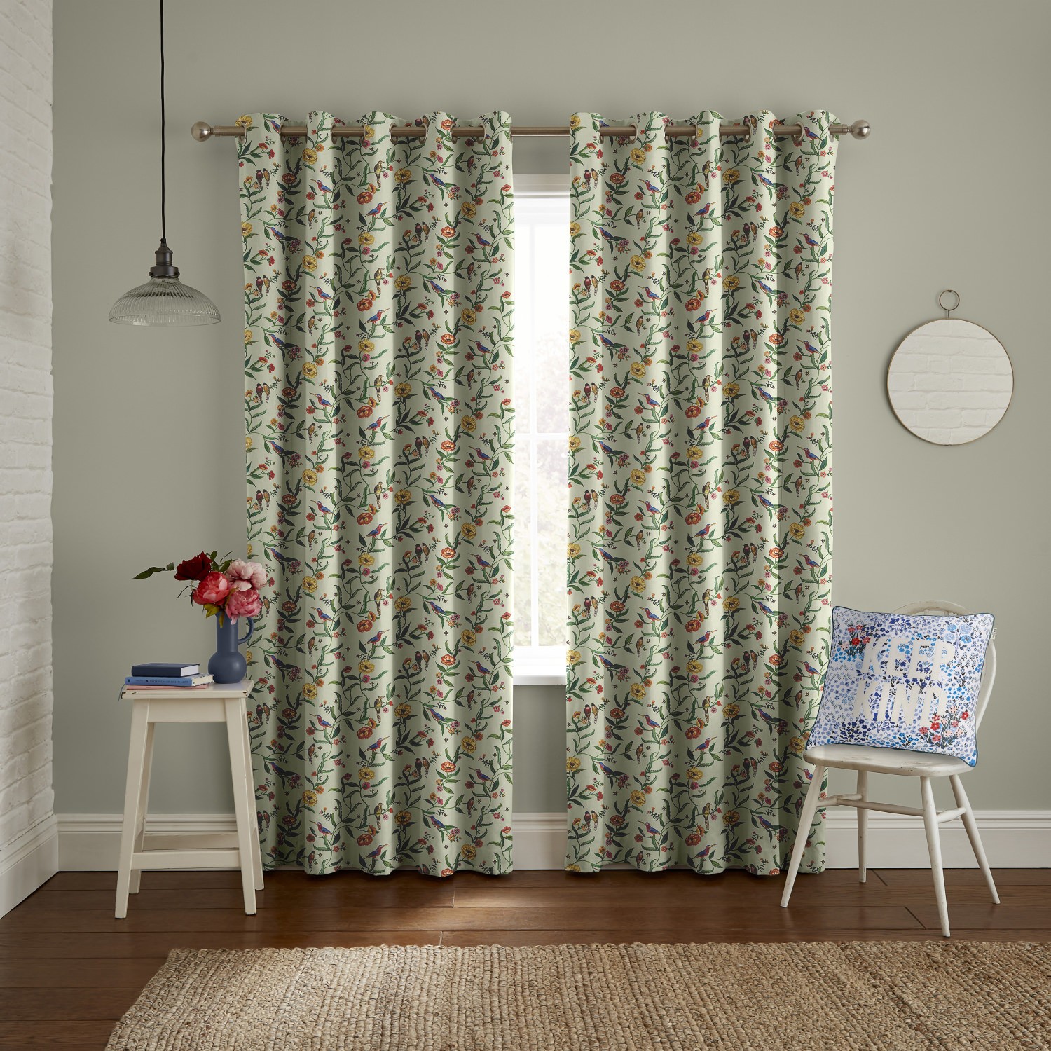 cath kidson summer birds green curtains