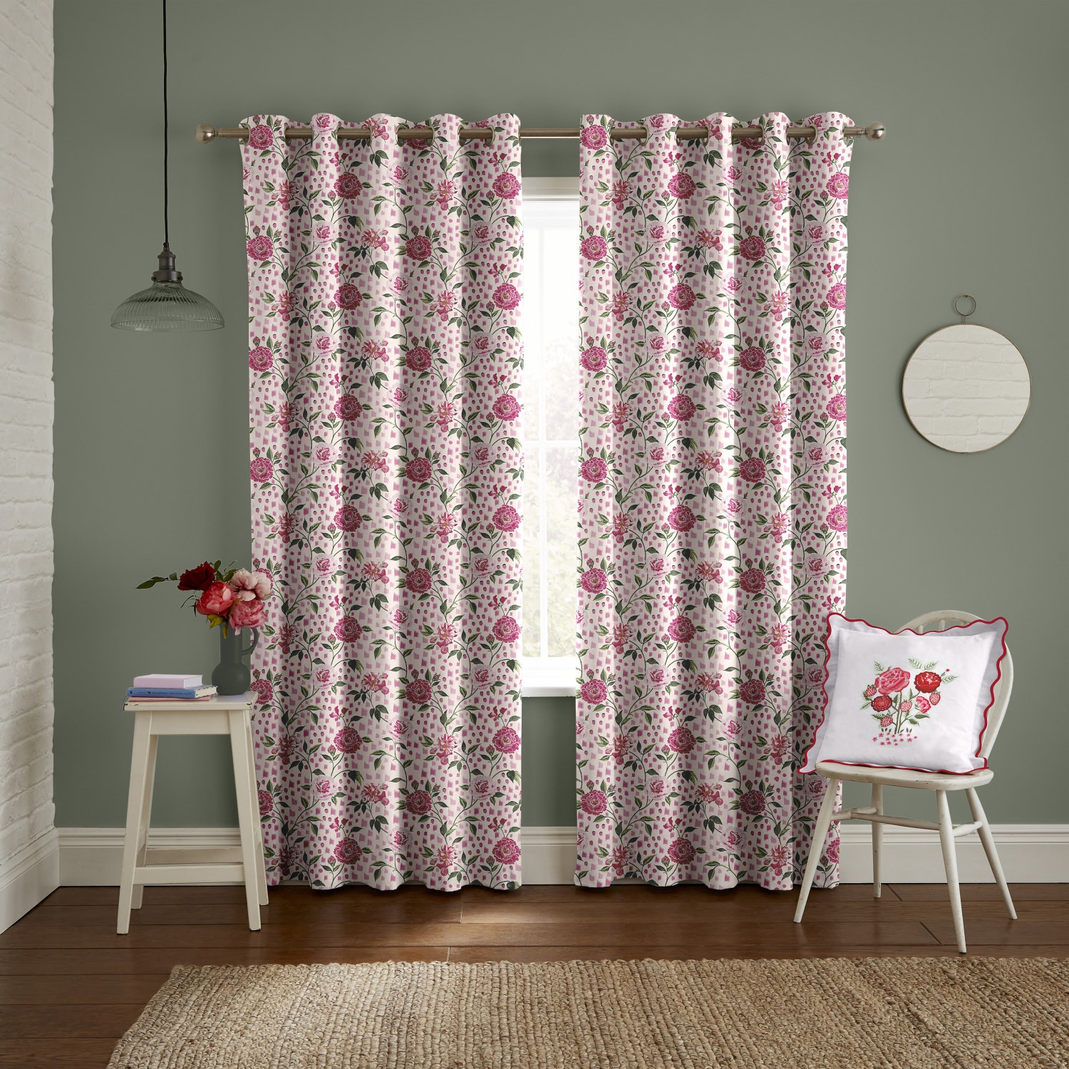 cath kidson tea rose pink curtains