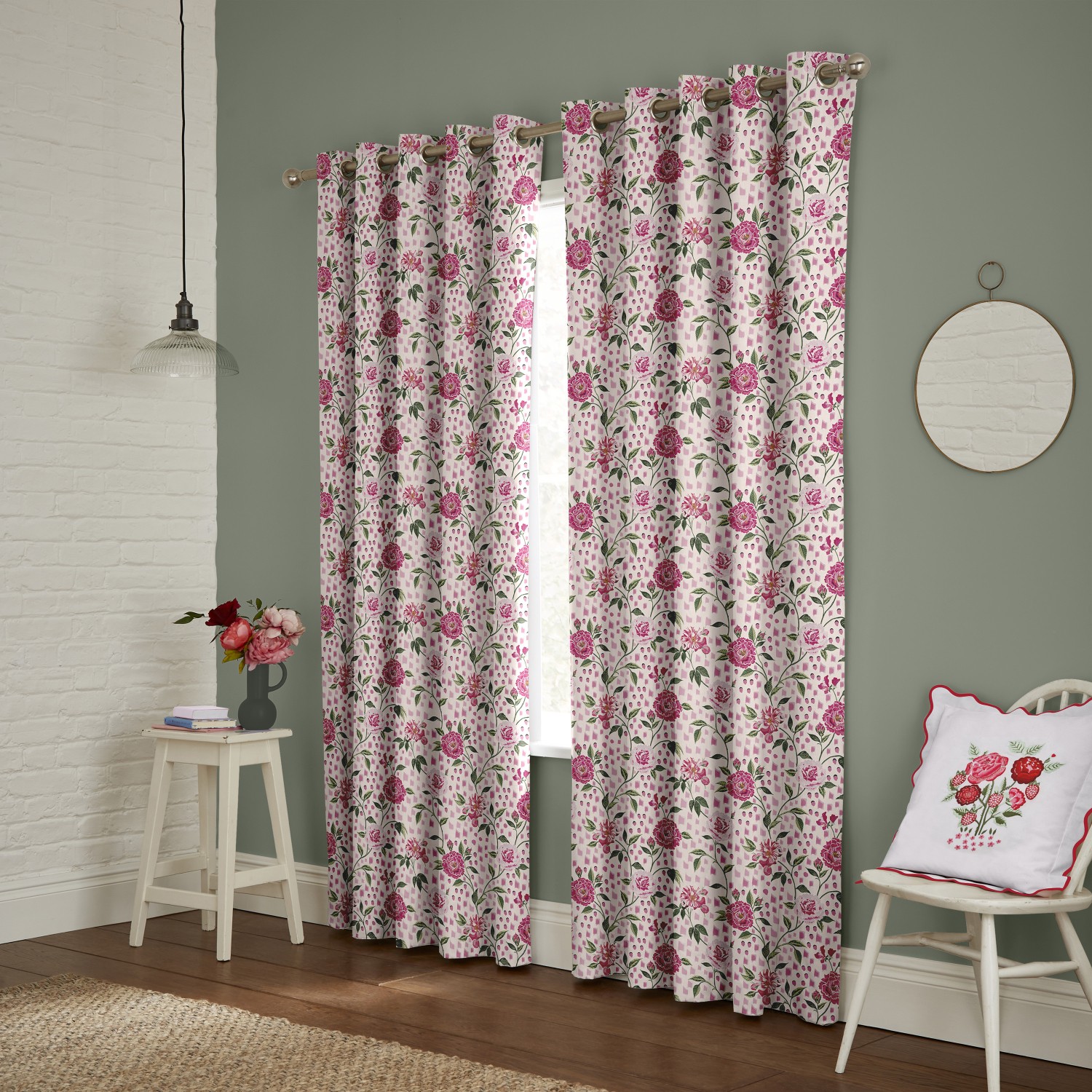 cath kidson tea rose pink curtains