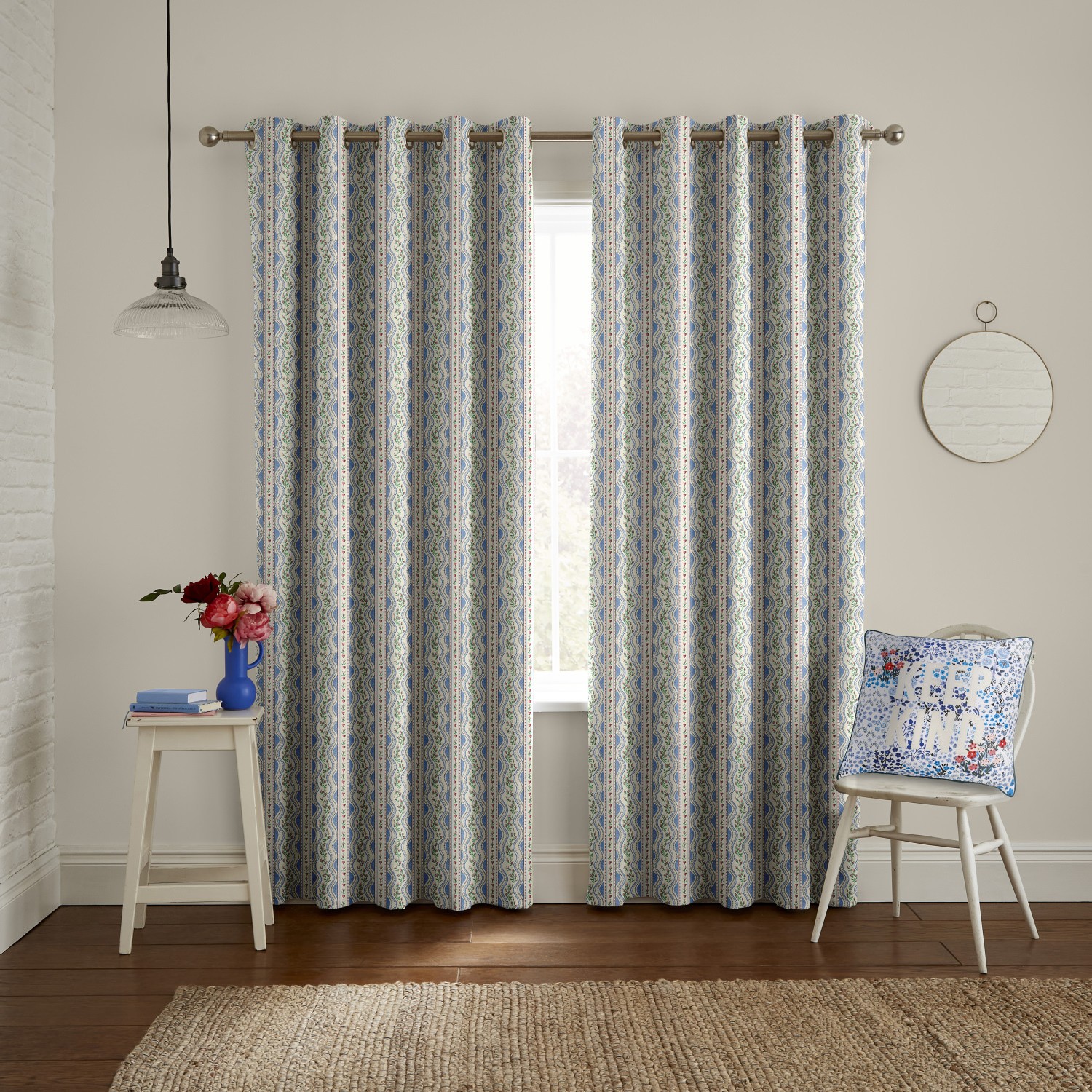 cath kidson wiggle rose blue curtains