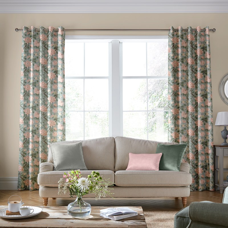 Laura Ashley Tapestry Floral Chenille Blush Curtains