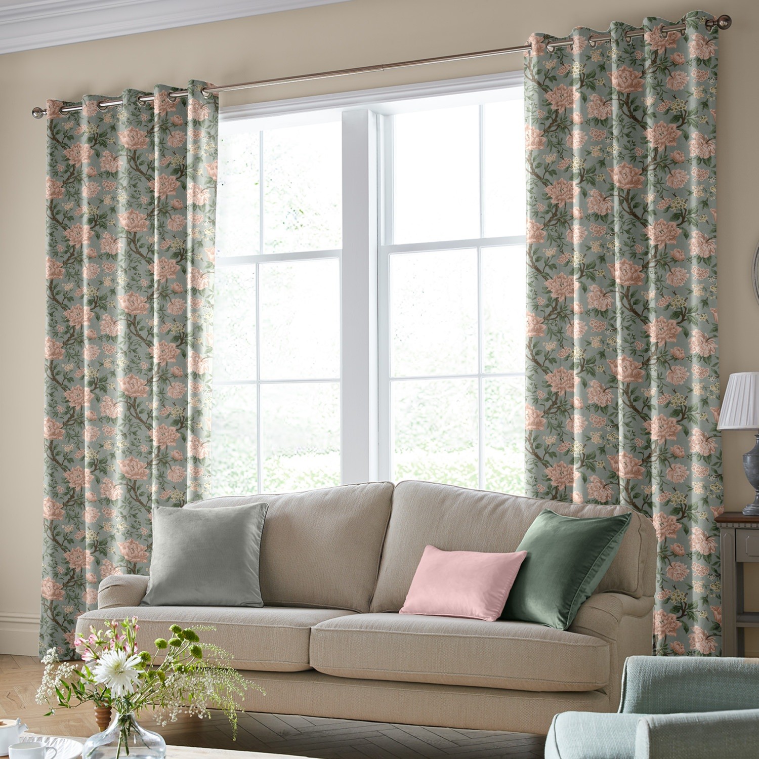 laura ashley tapestry floral chenille blush curtains