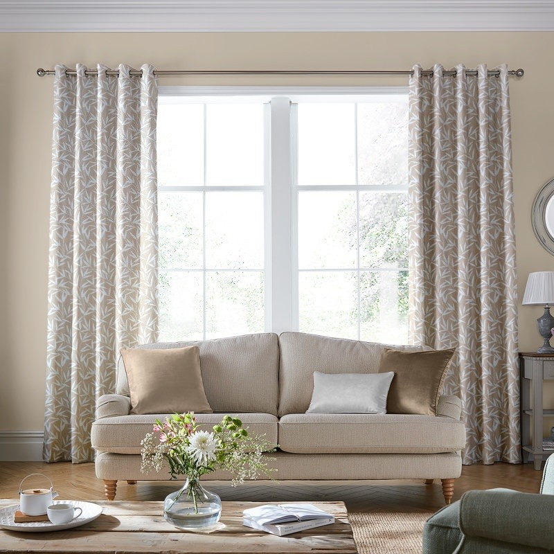 Laura Ashley Willow Leaf Chenille Natural Curtains