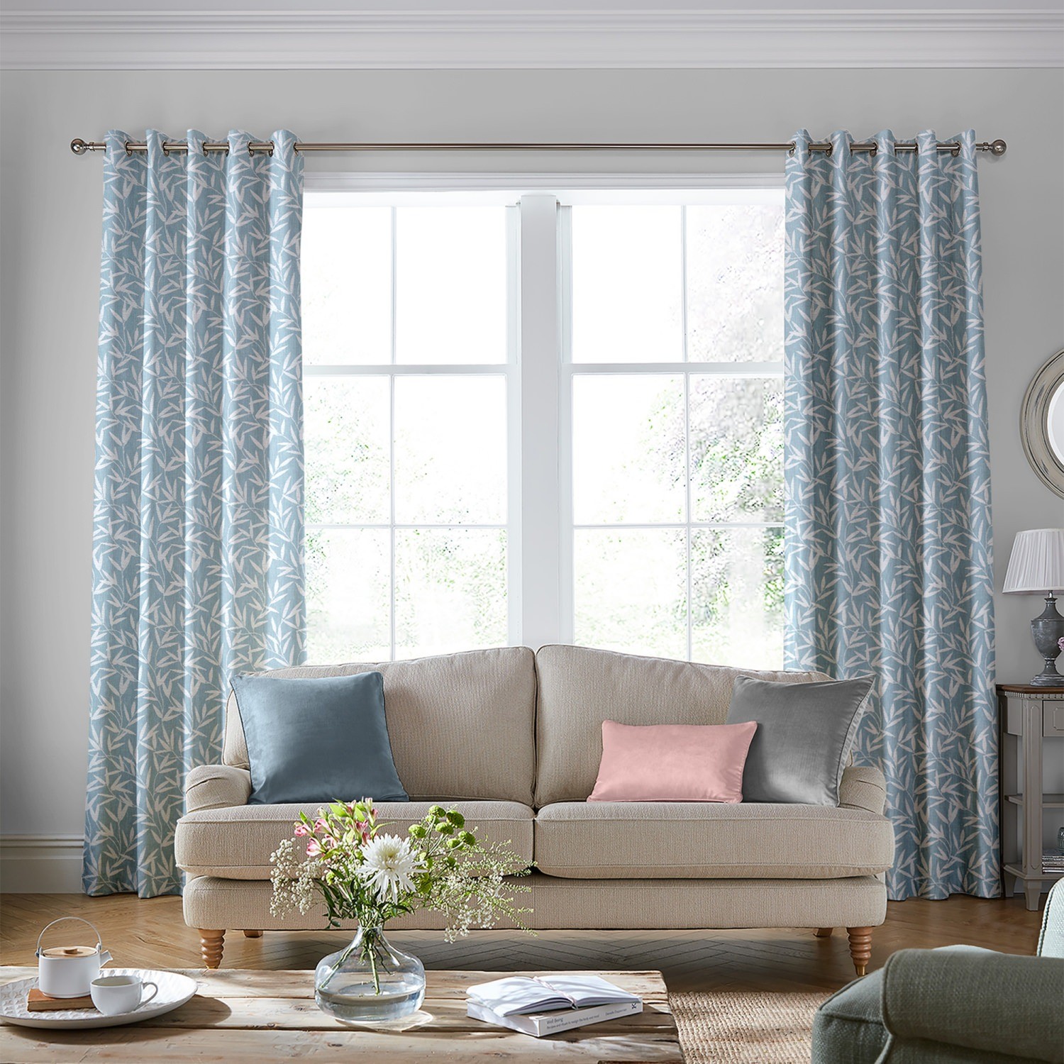 laura ashley willow leaf chenille pale seaspray curtains