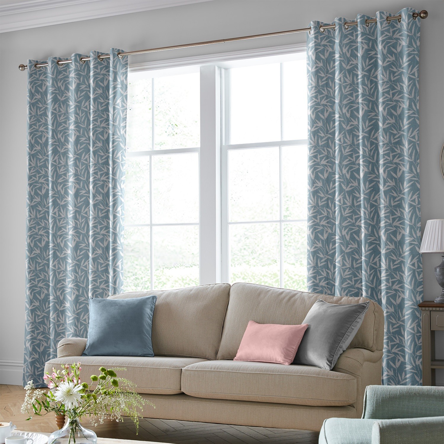 laura ashley willow leaf chenille pale seaspray curtains