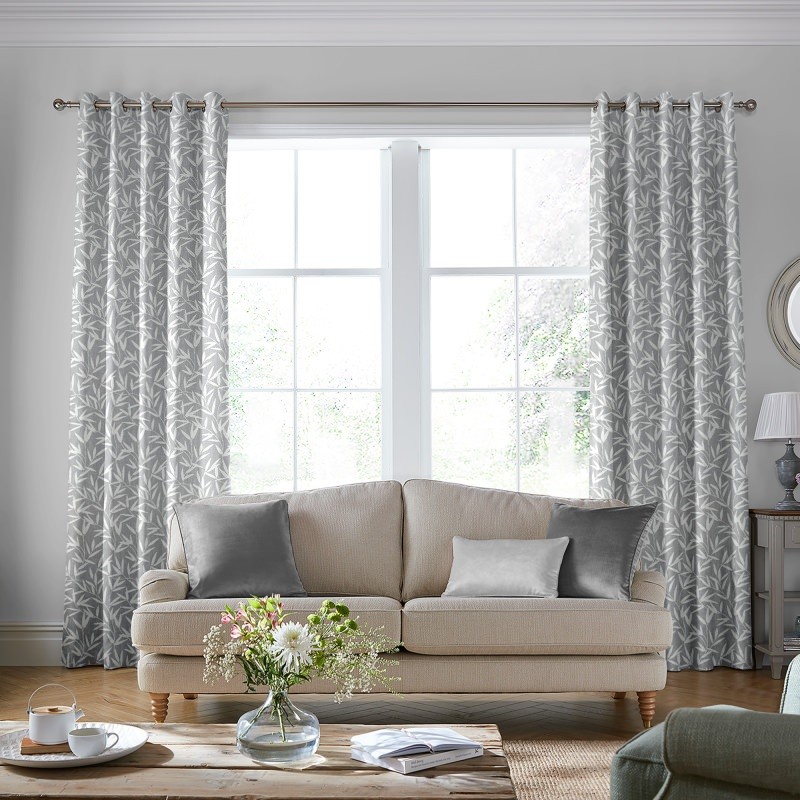 Laura Ashley Willow Leaf Chenille Steel Curtains
