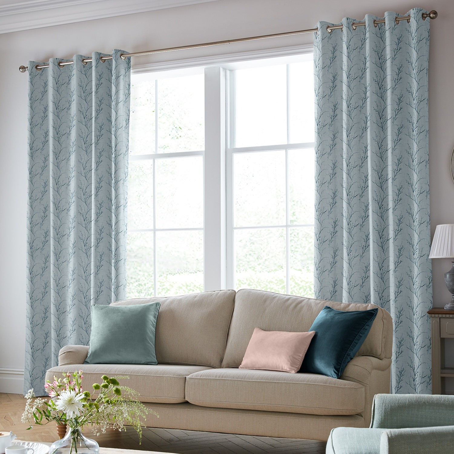 laura ashley pussy willow embroidery seaspray curtains