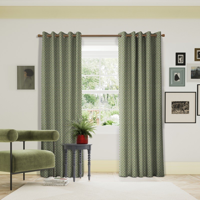 Land & Shore Geometric Dawn Green Curtains