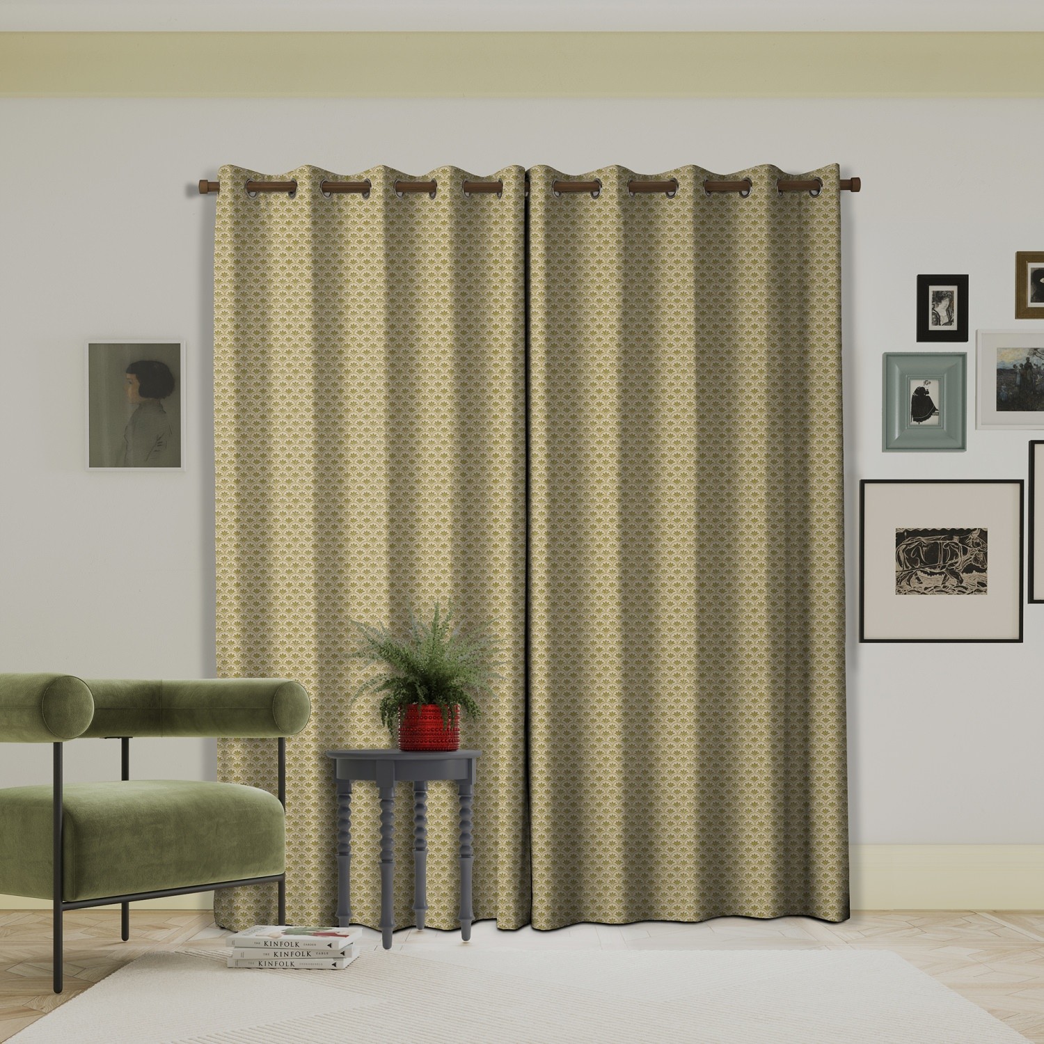 land & shore geometric dawn ochre curtains