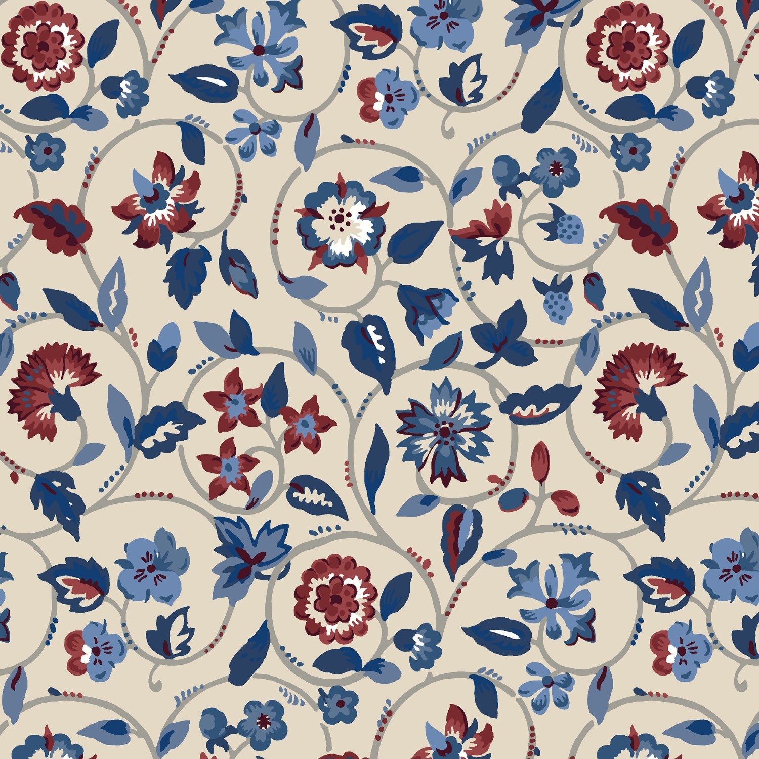 land & shore flowers & leaves esther blue red curtains