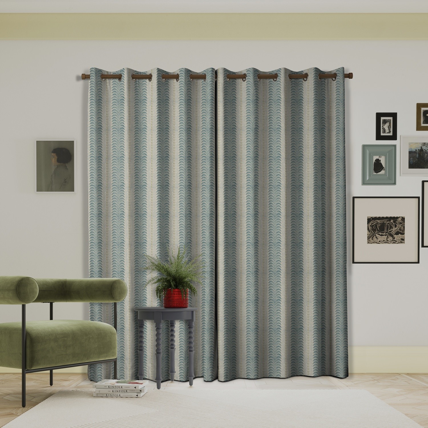 land & shore floral fintra stripe teal curtains
