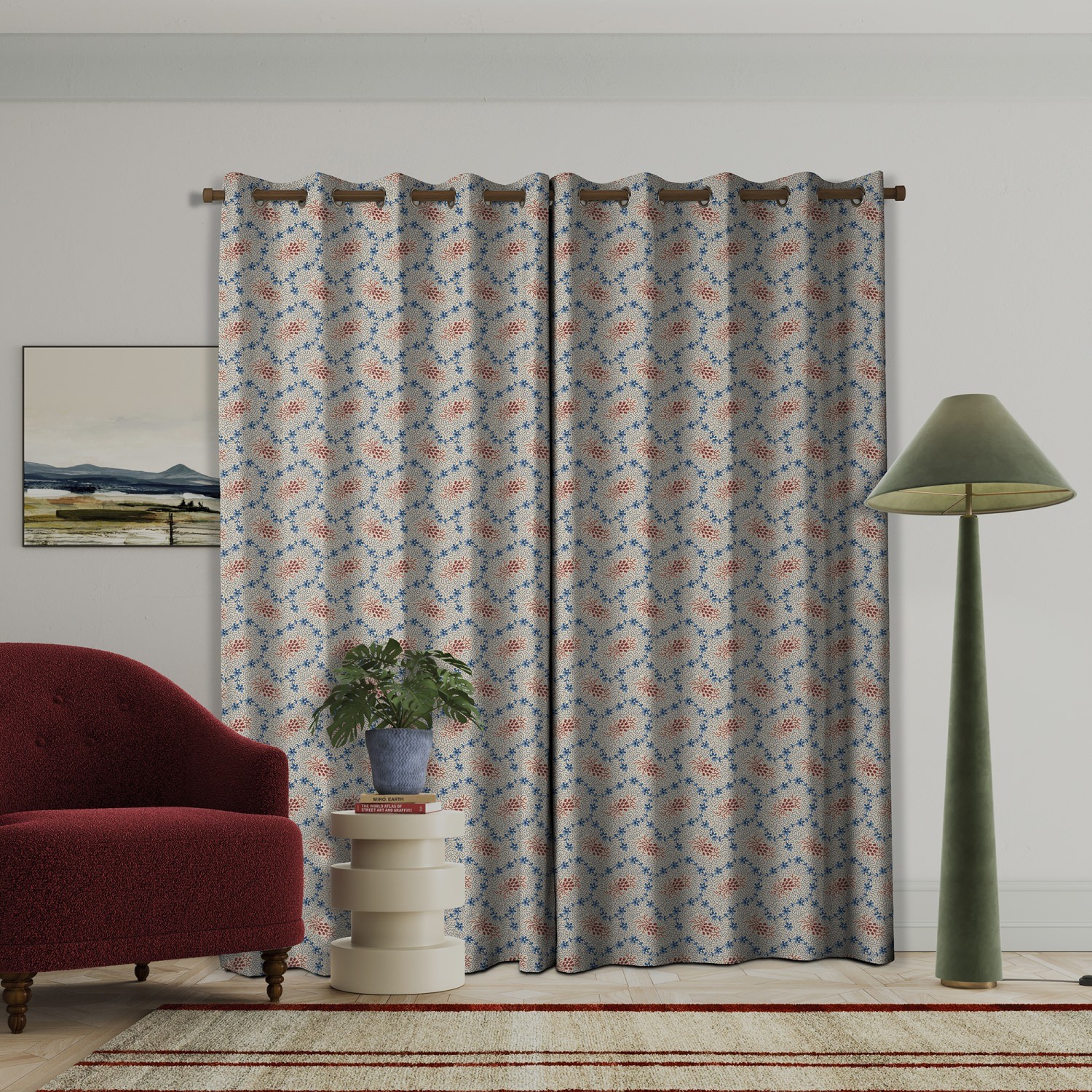 land & shore floral lorie blue red curtains