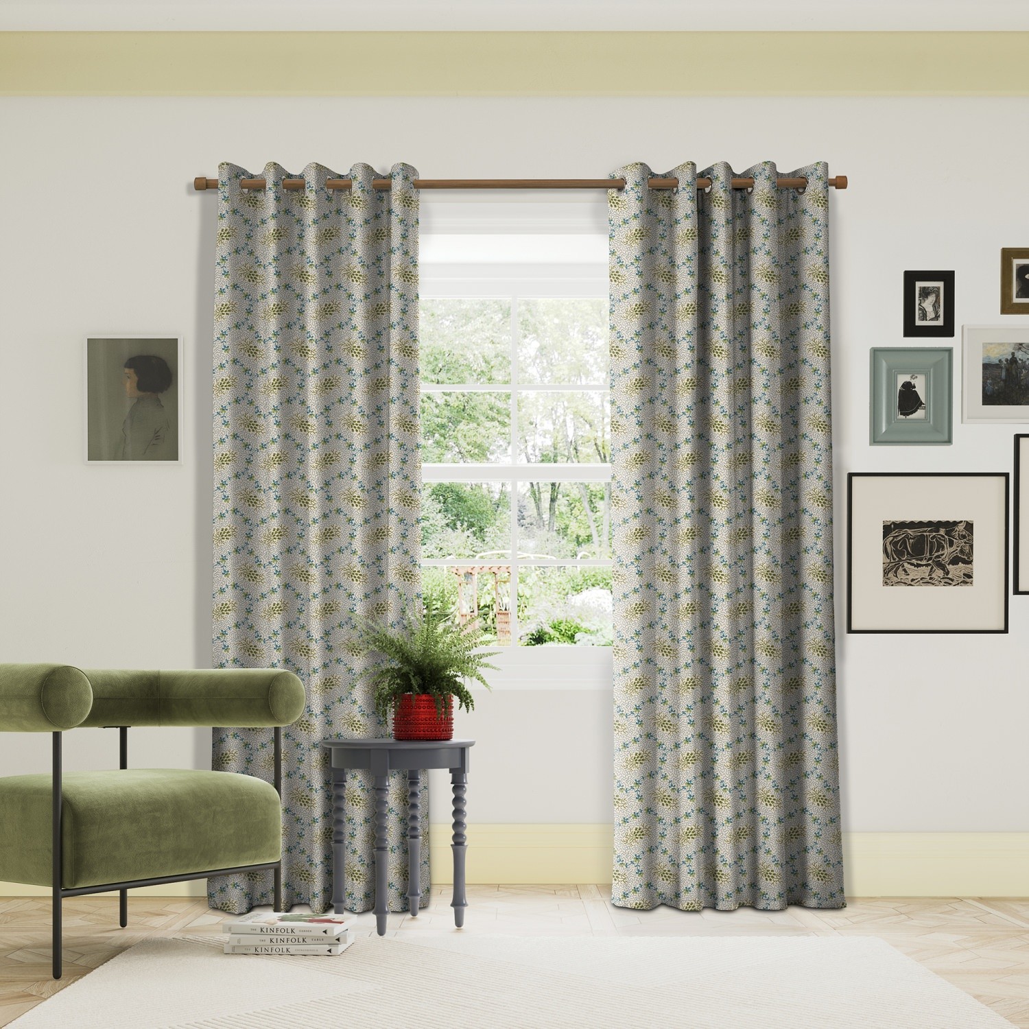 land & shore floral lorie green curtains