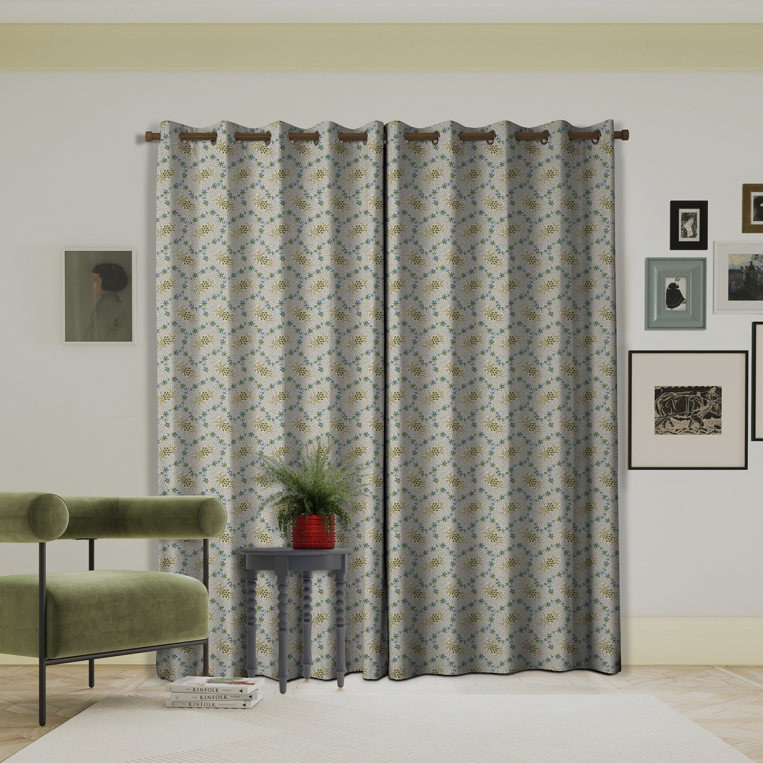 land & shore floral lorie green curtains