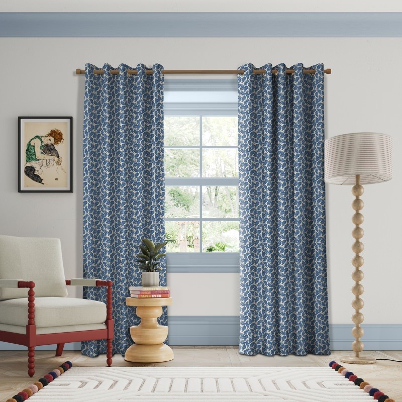 Land & Shore Flowers & Leaves Oak Leaf Blue Curtains