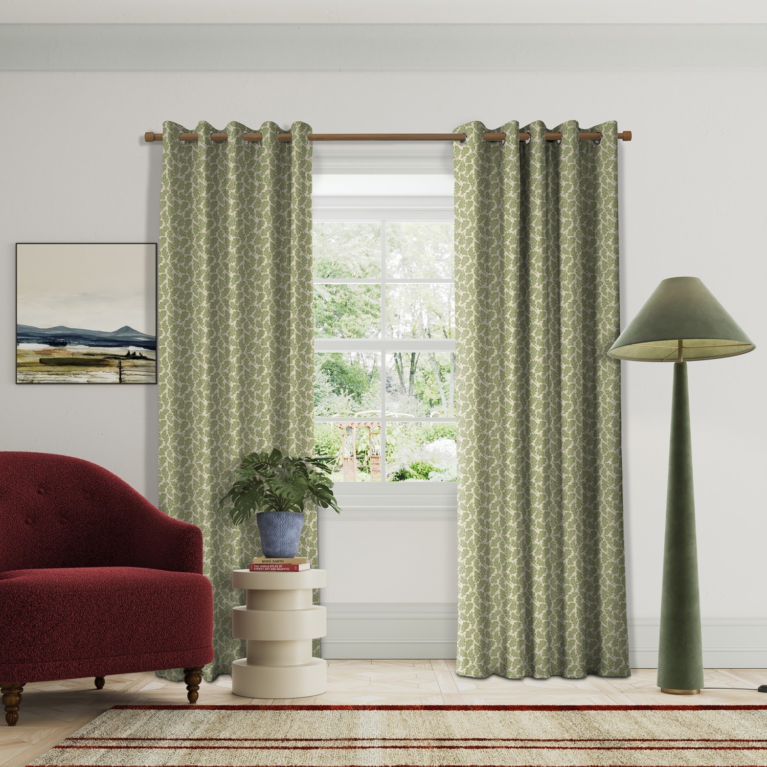 land & shore flowers & leaves oak leaf green curtains