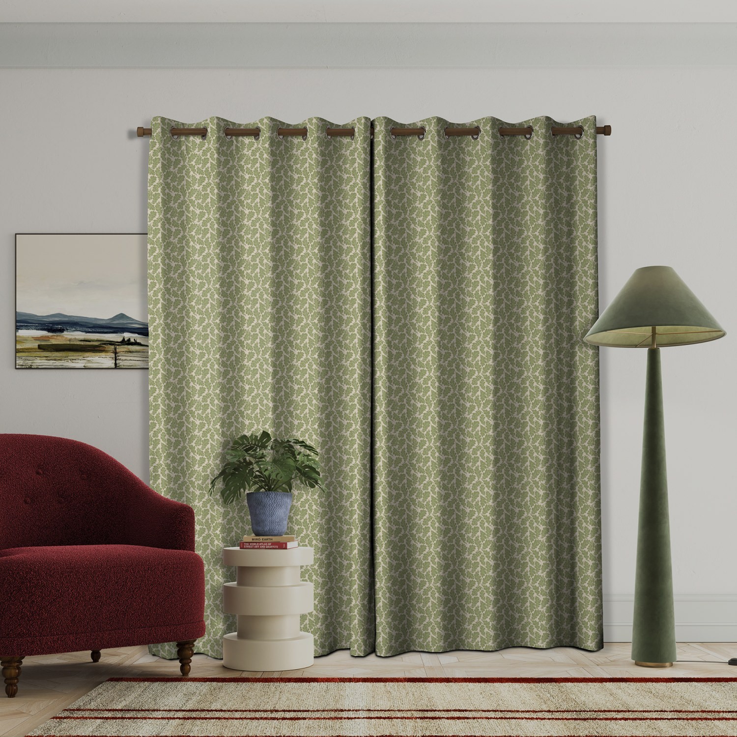 land & shore flowers & leaves oak leaf green curtains