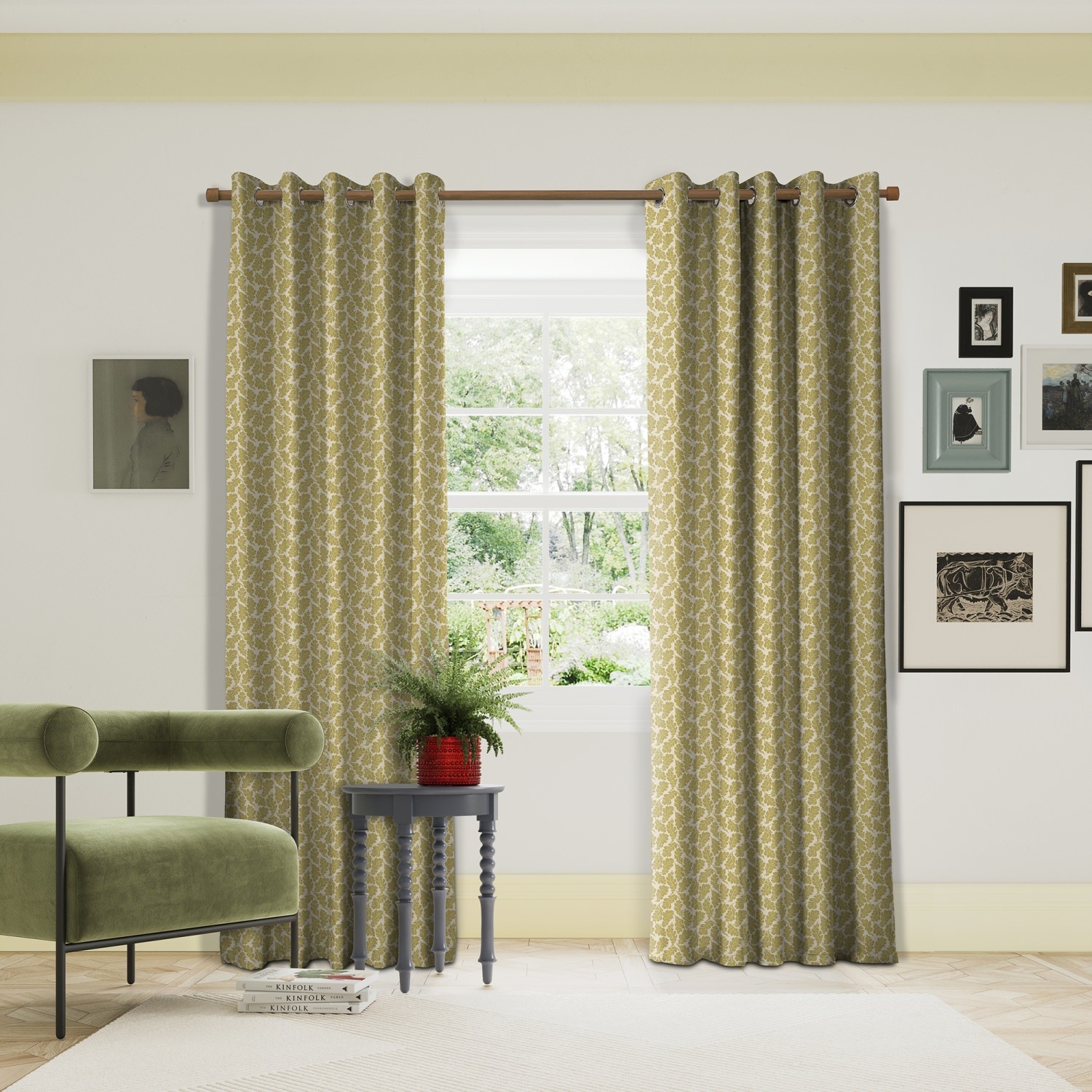 land & shore flowers & leaves oak leaf ochre curtains