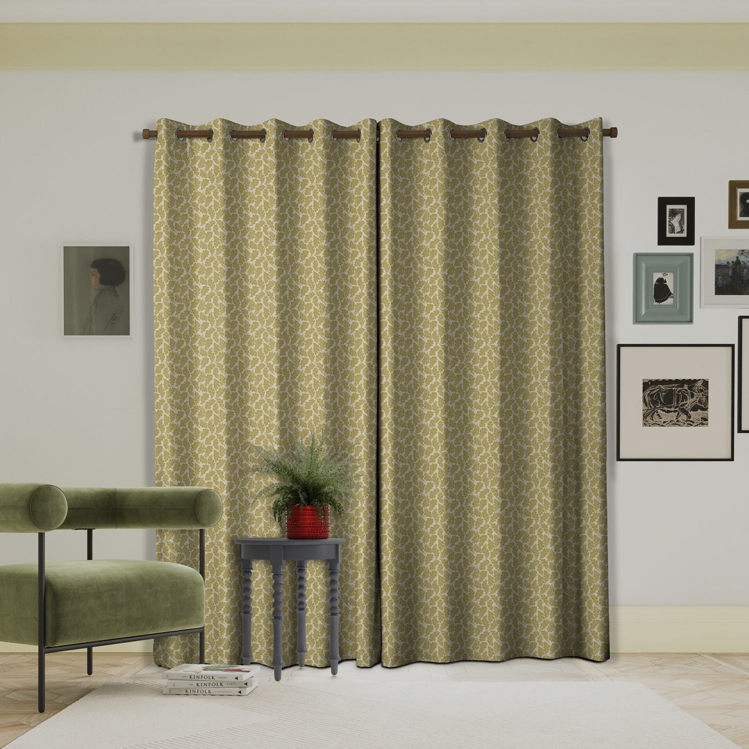 land & shore flowers & leaves oak leaf ochre curtains