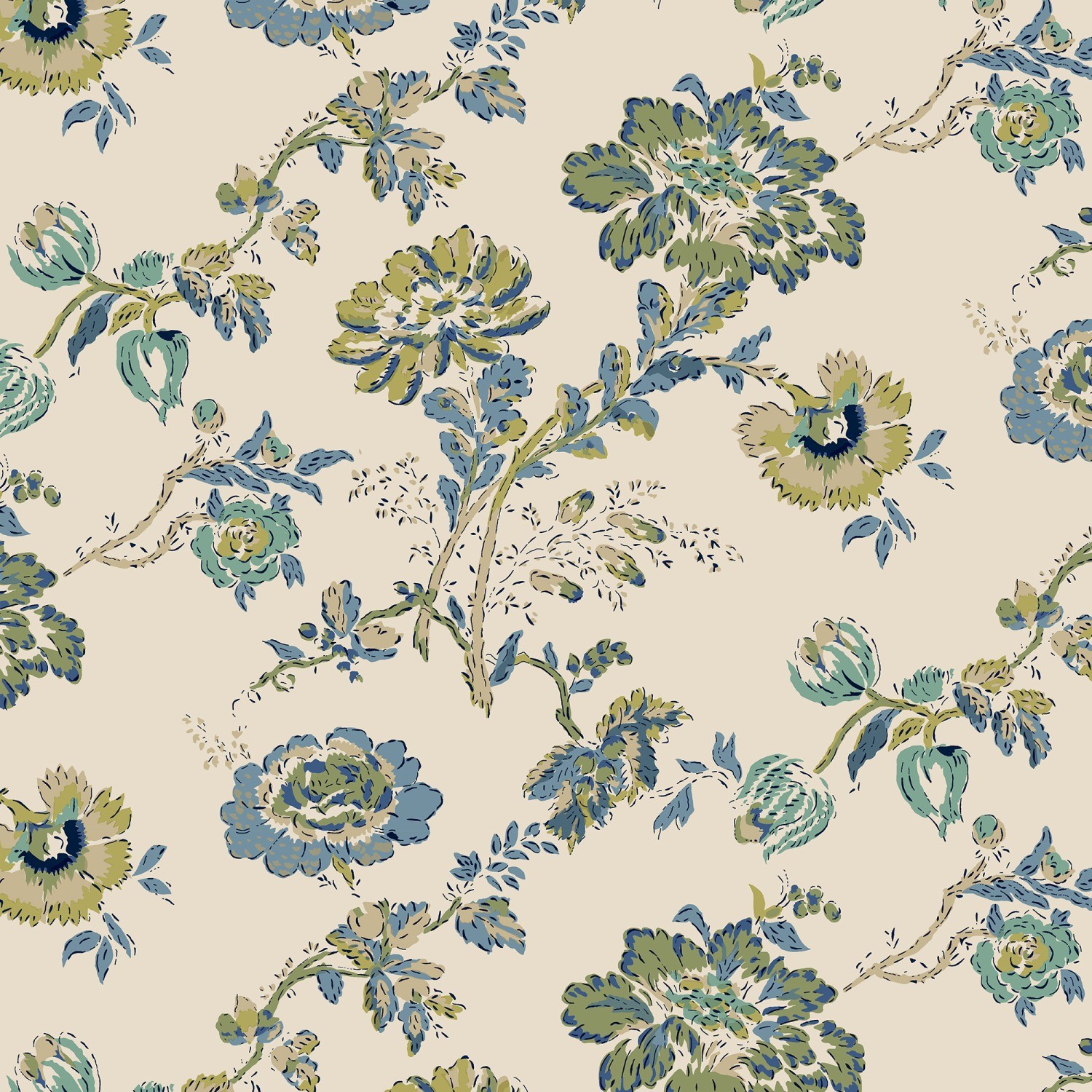 land & shore flowers & leaves orchard green curtains