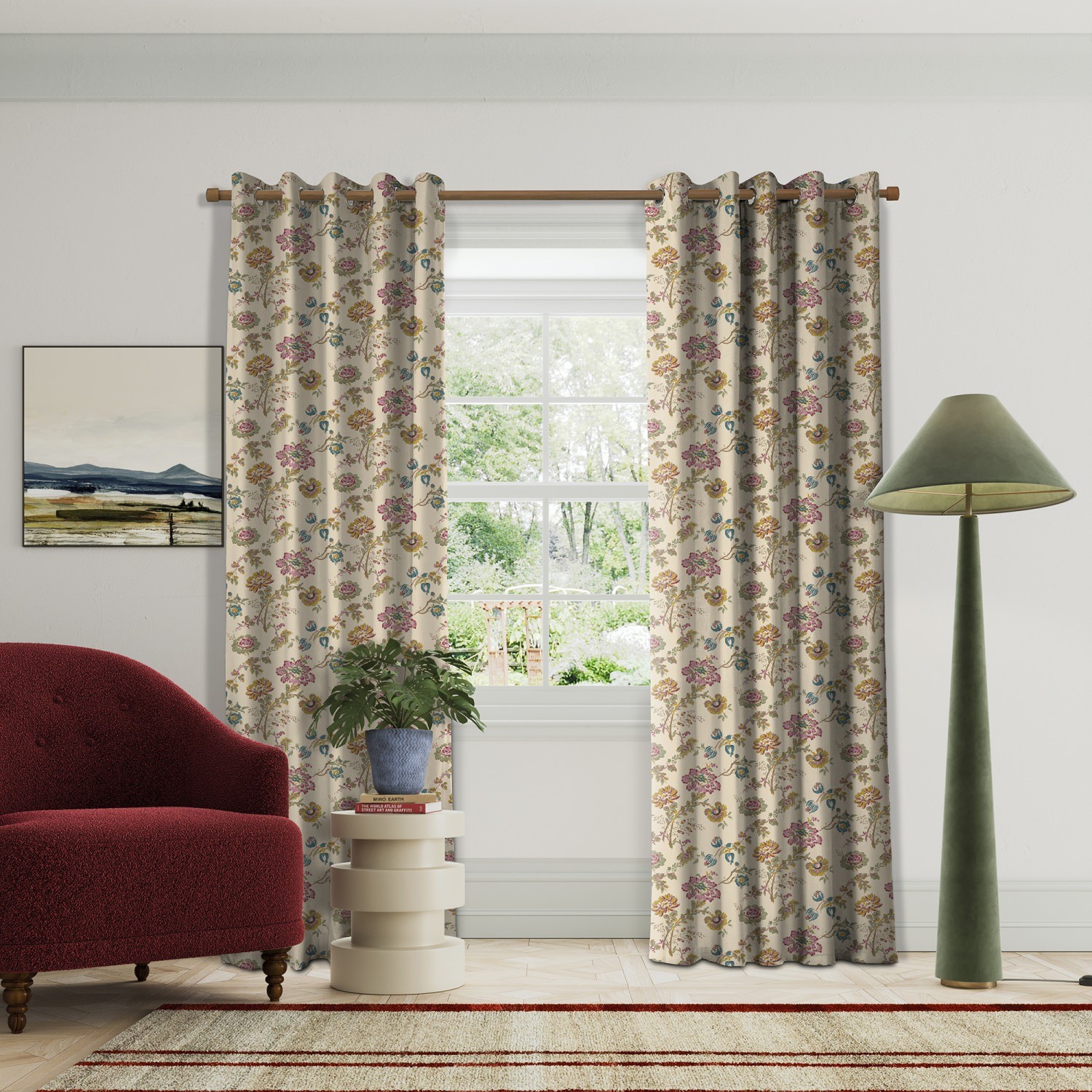 land & shore flowers & leaves orchard multi curtains
