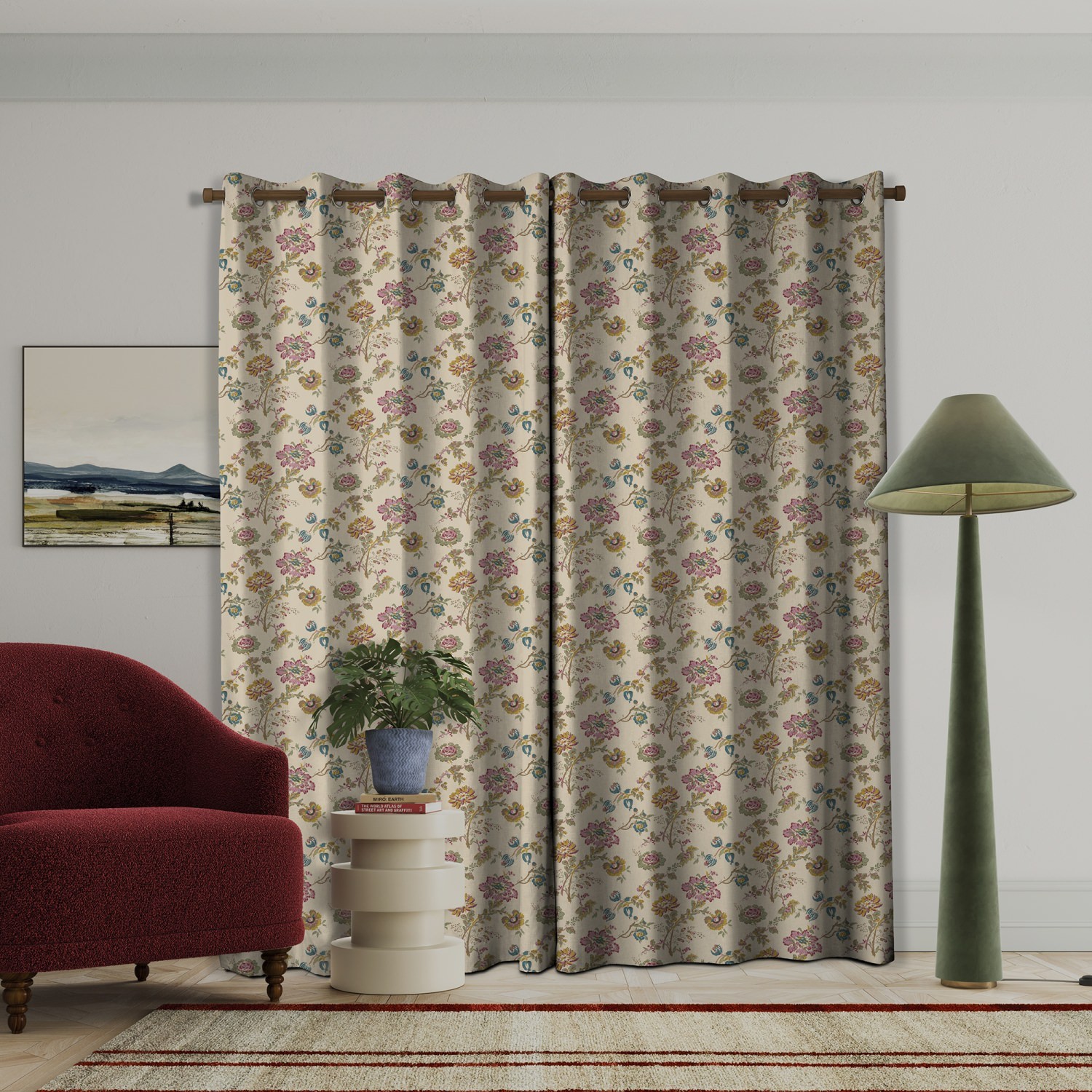 land & shore flowers & leaves orchard multi curtains