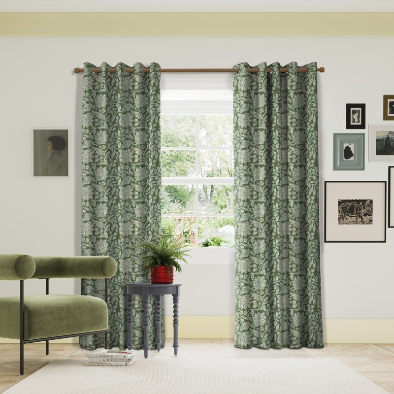 Land & Shore Floral Rowallane Green Curtains
