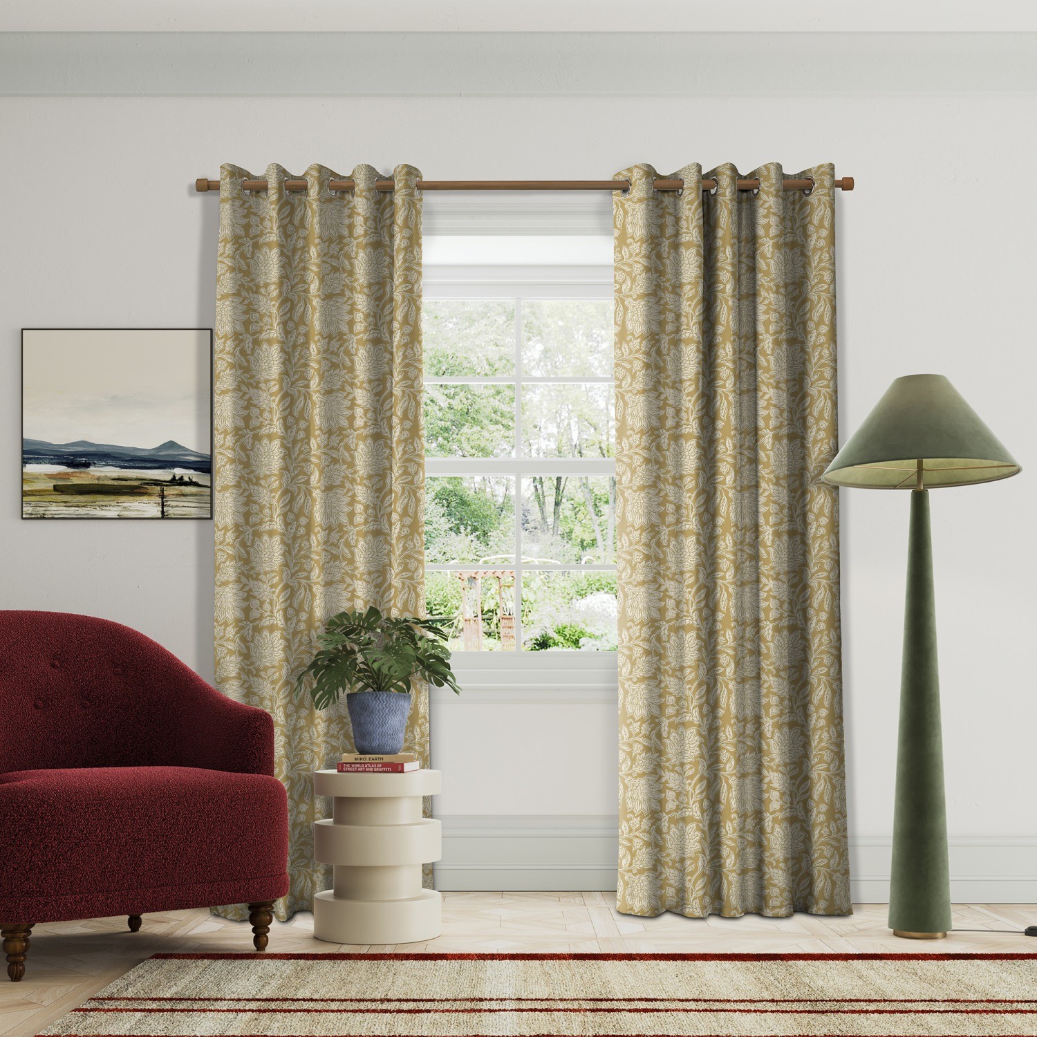 land & shore floral rowallane ochre curtains