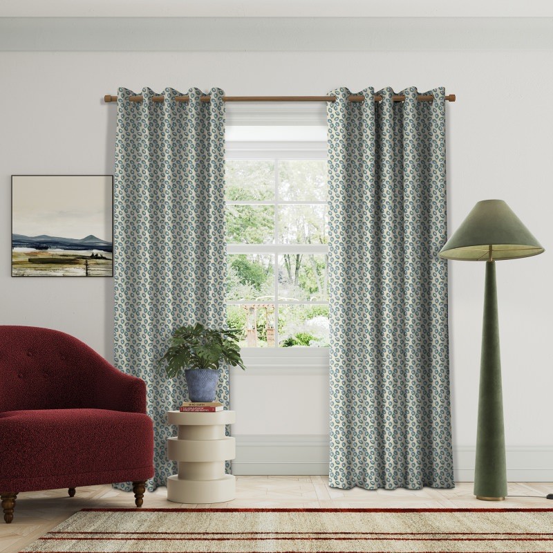 Land & Shore Flowers & Leaves Seedling Teal Curtains