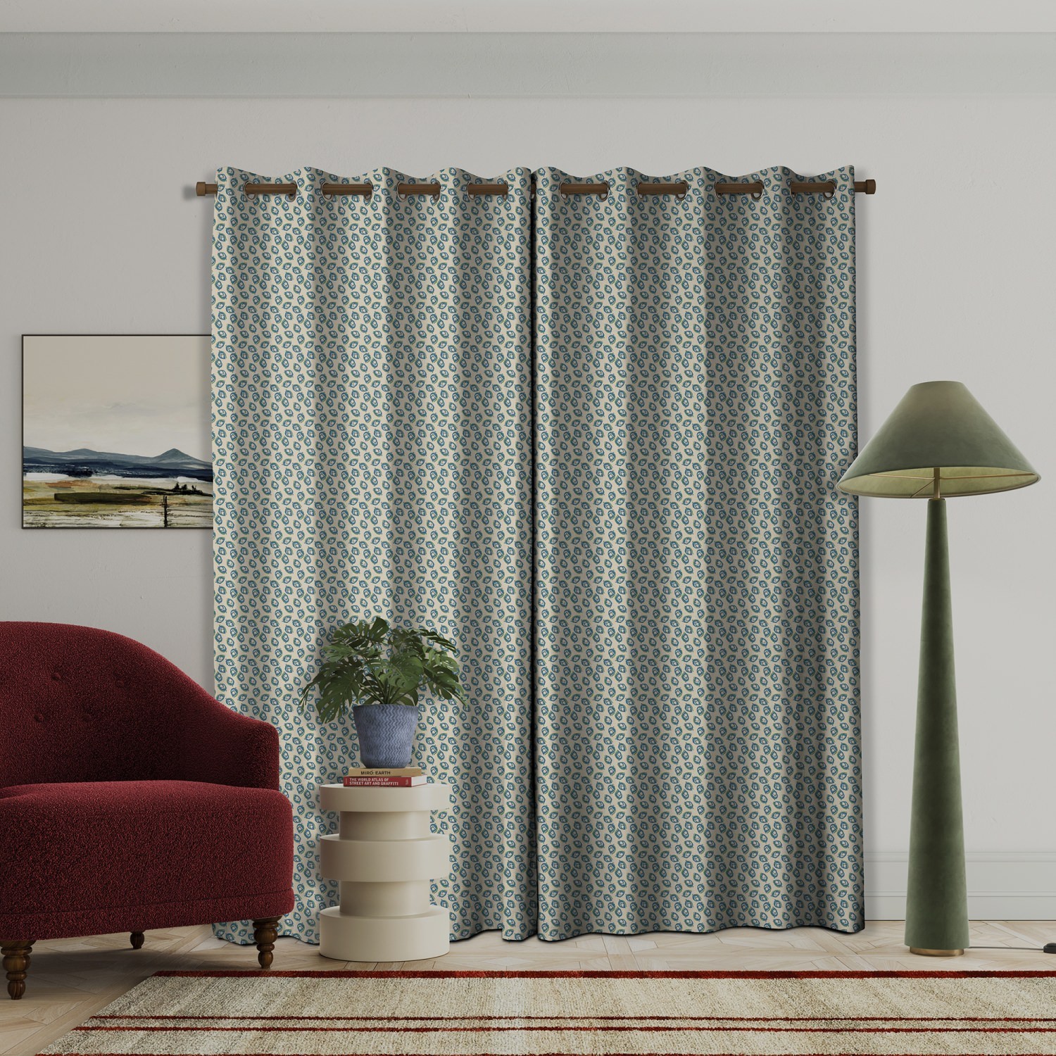 land & shore flowers & leaves seedling teal curtains