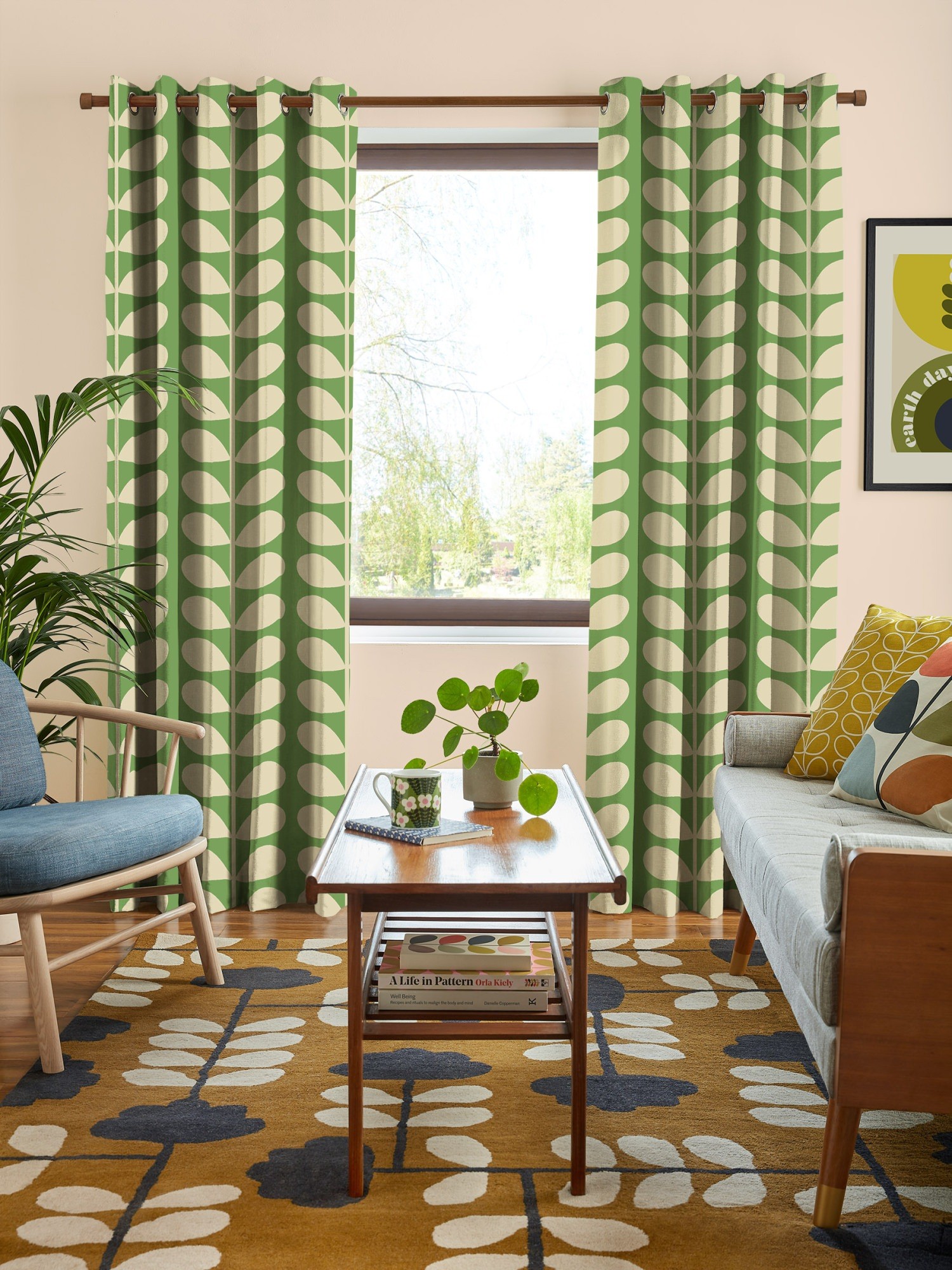 orla kiely jumbo solid stem green curtains