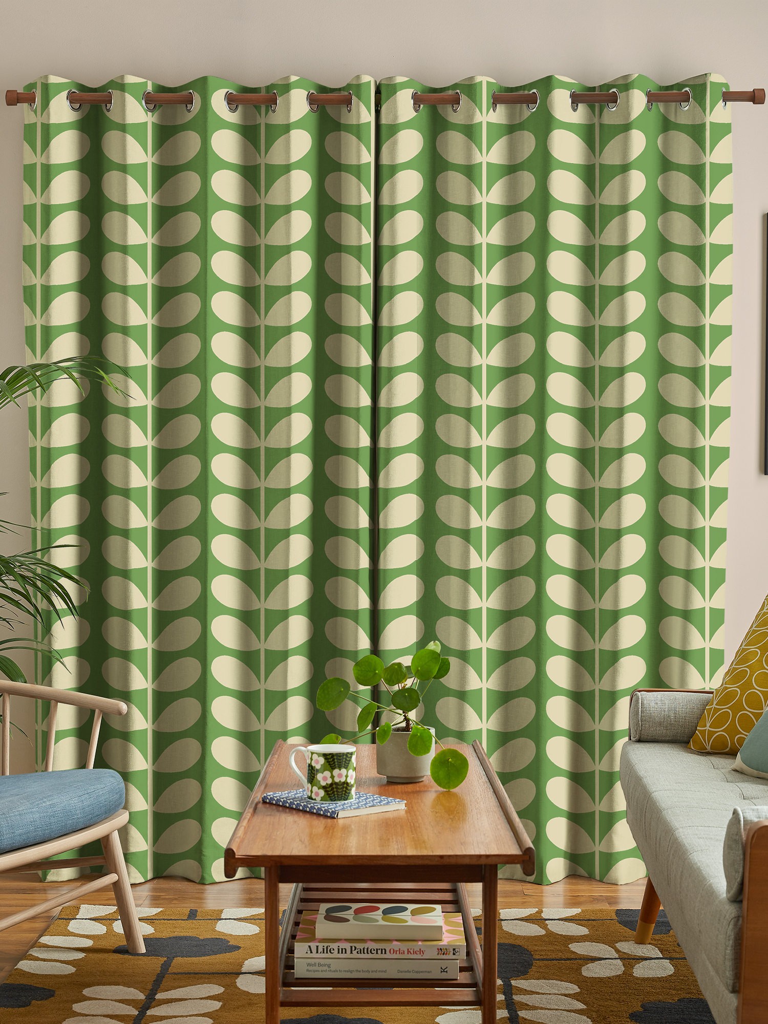 orla kiely jumbo solid stem green curtains