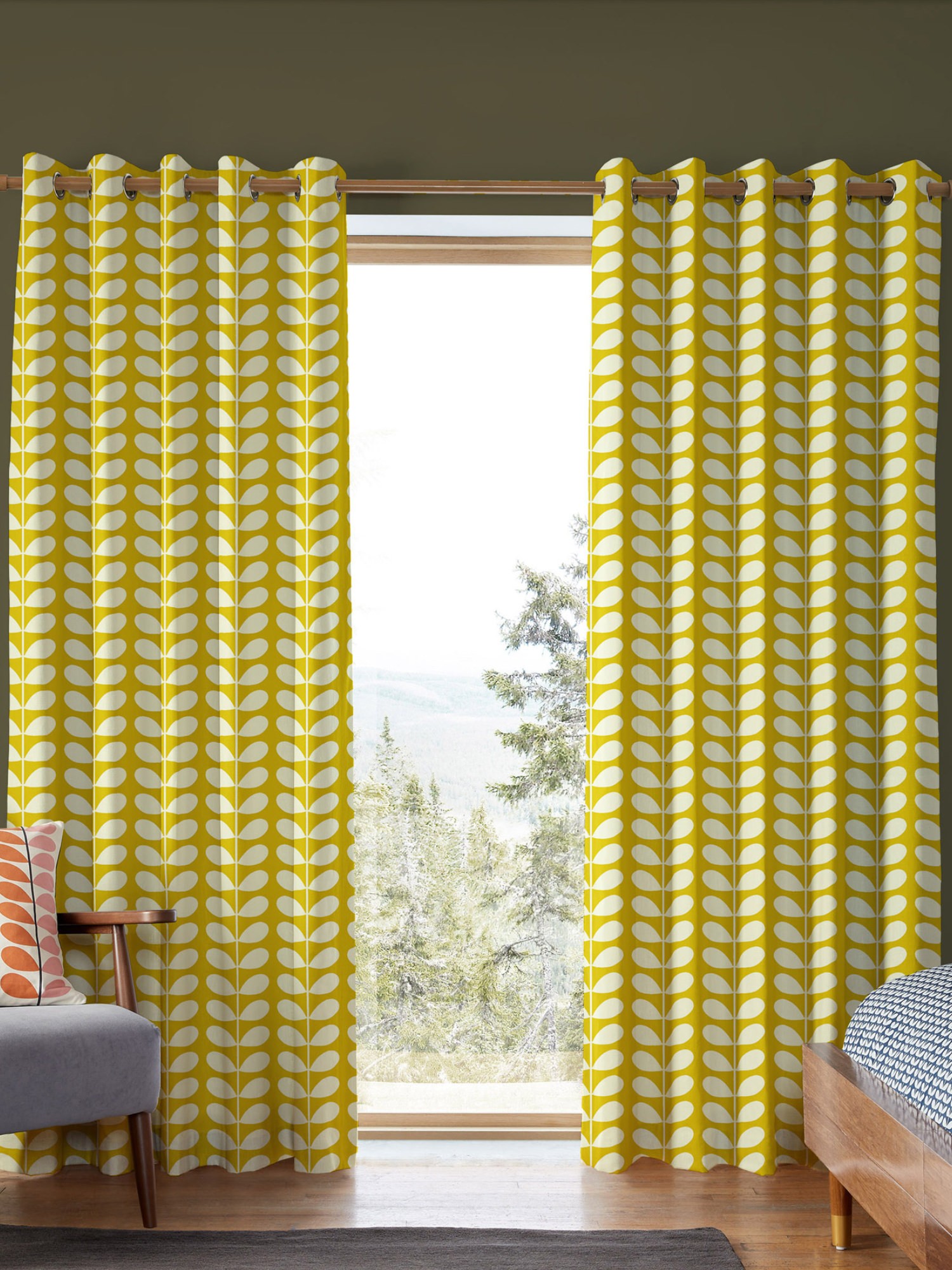 orla kiely solid stem yellow curtains