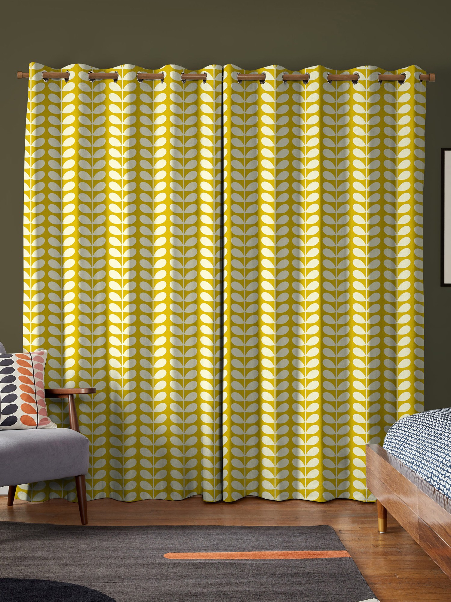 orla kiely solid stem yellow curtains