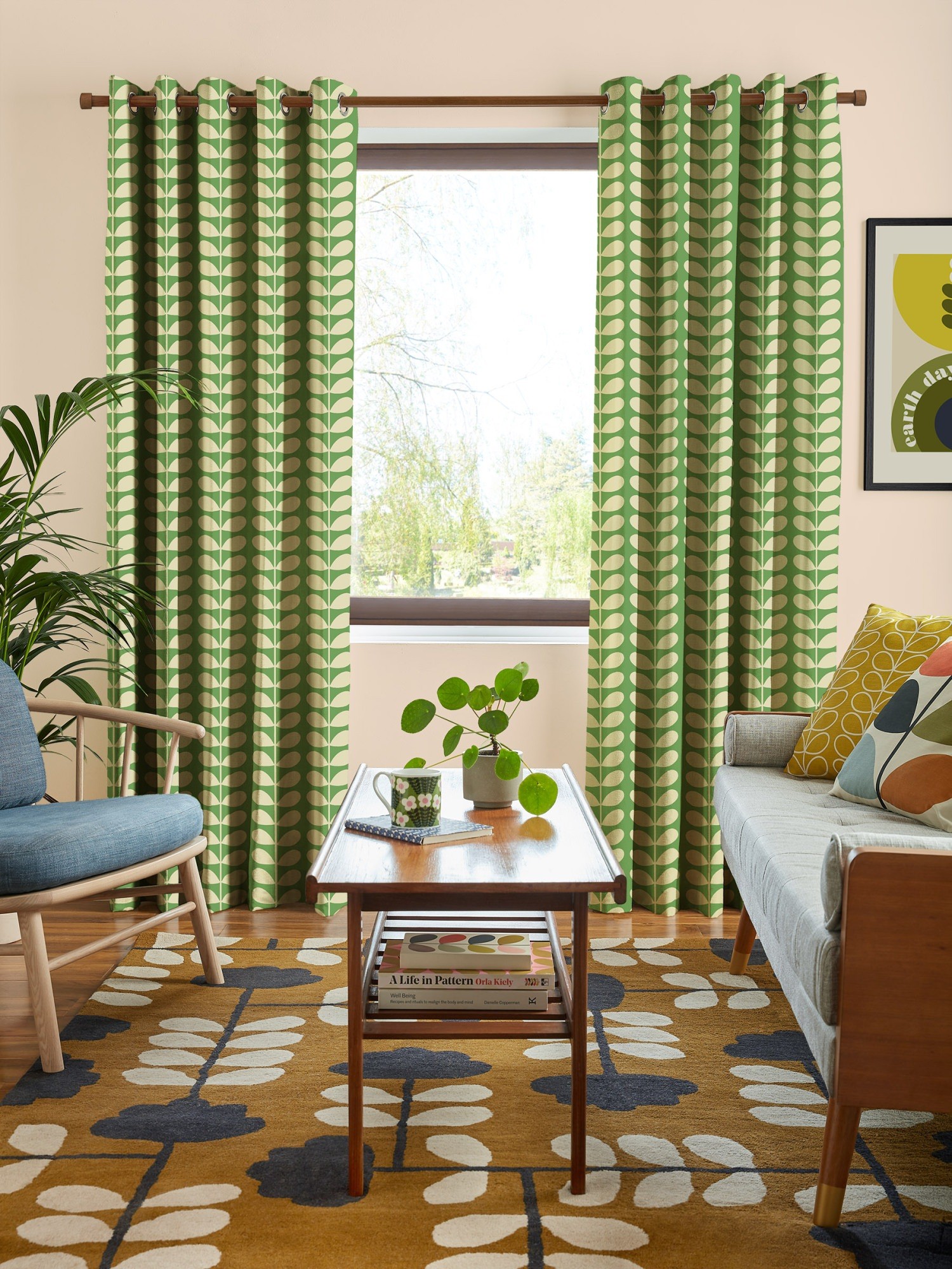 orla kiely solid stem green curtains