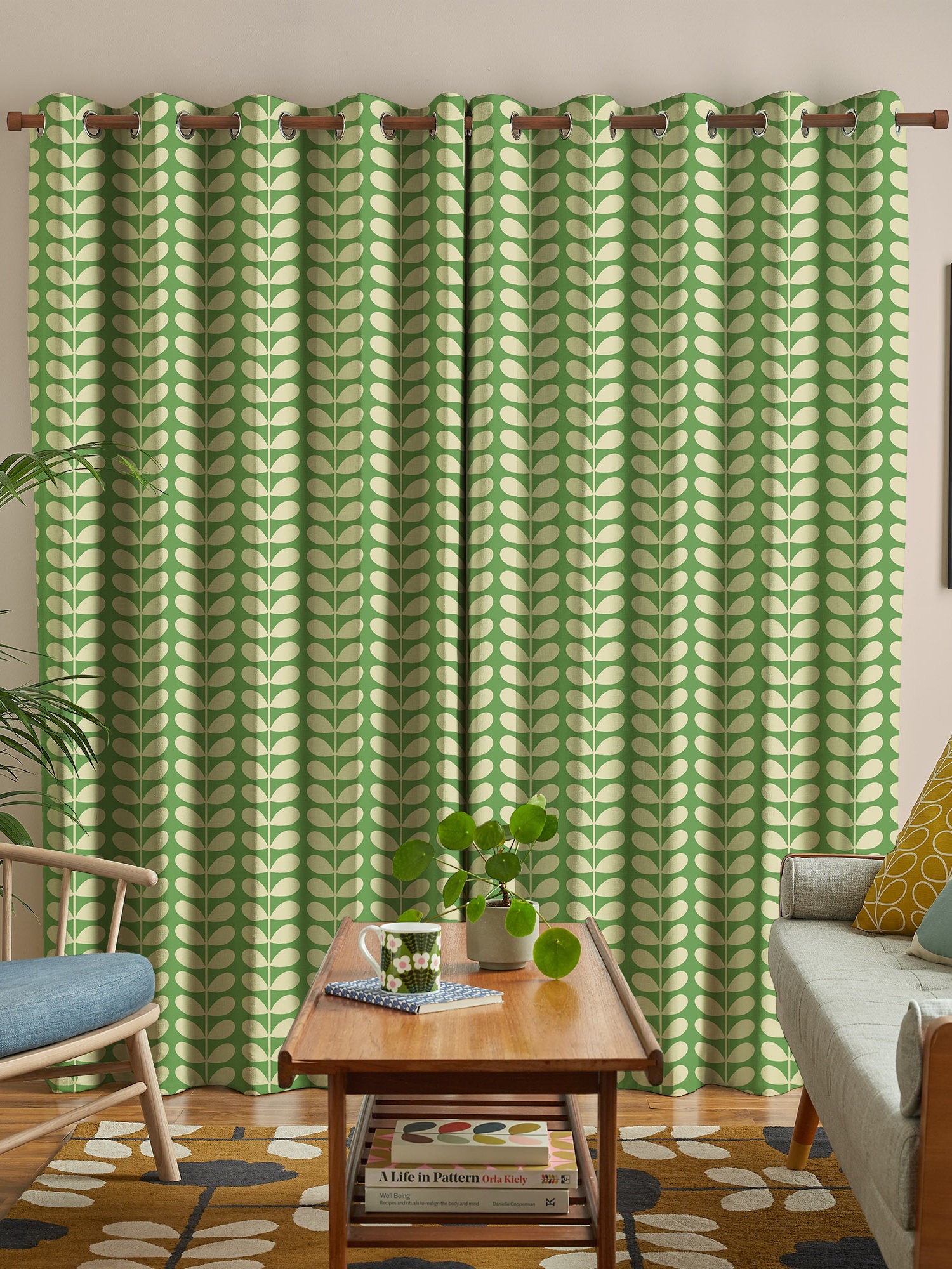 orla kiely solid stem green curtains