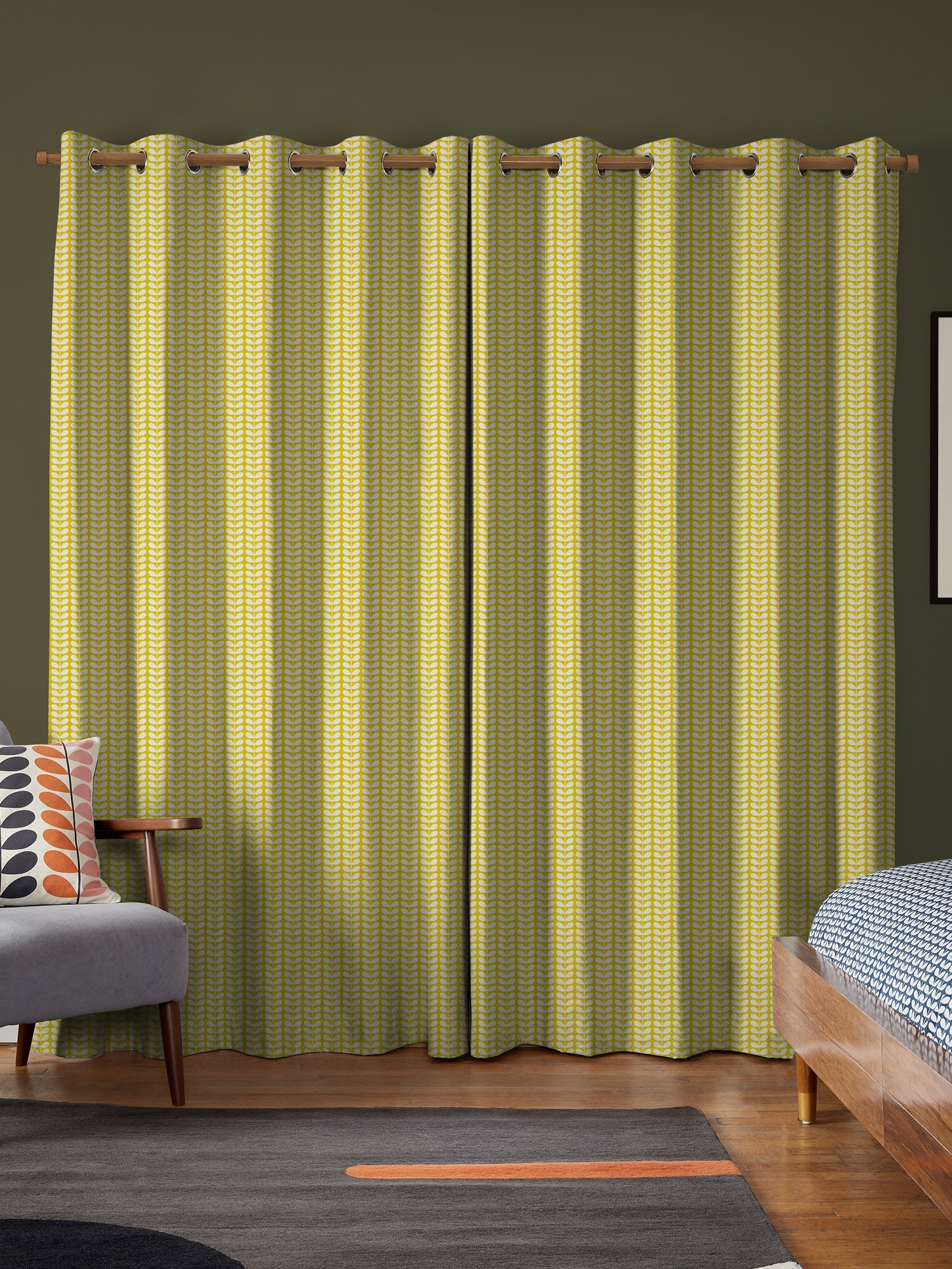 orla kiely tiny stem yellow curtains