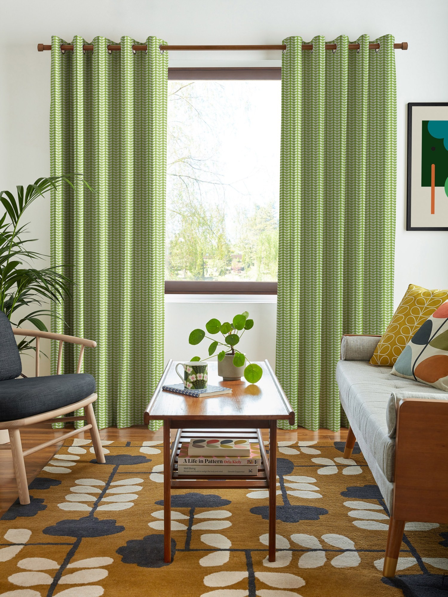 orla kiely tiny stem green curtains