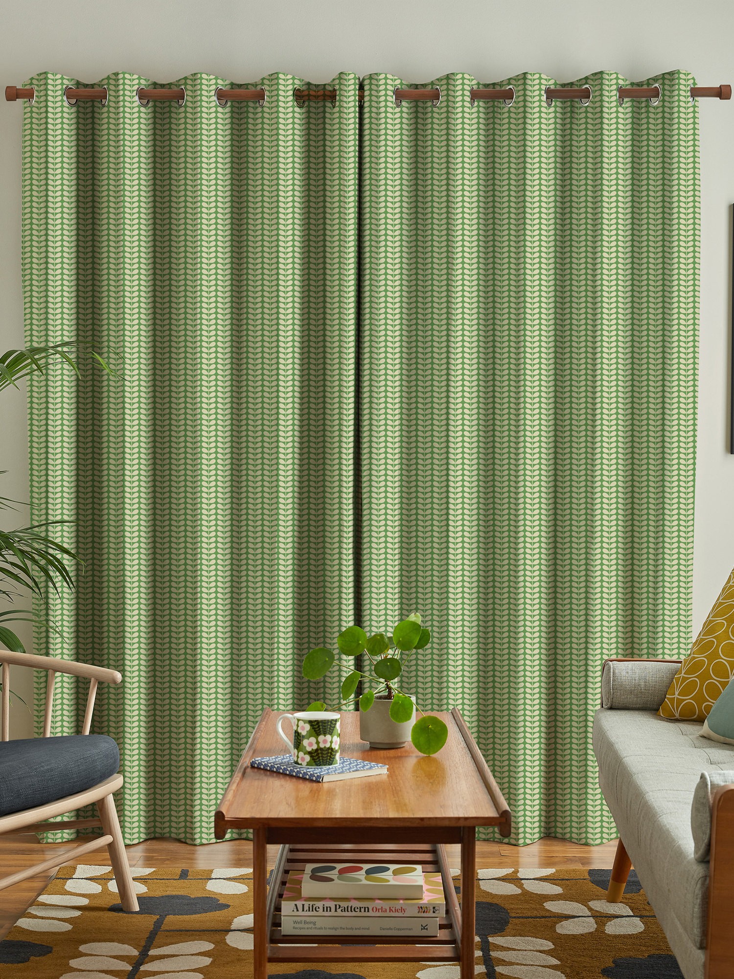 orla kiely tiny stem green curtains