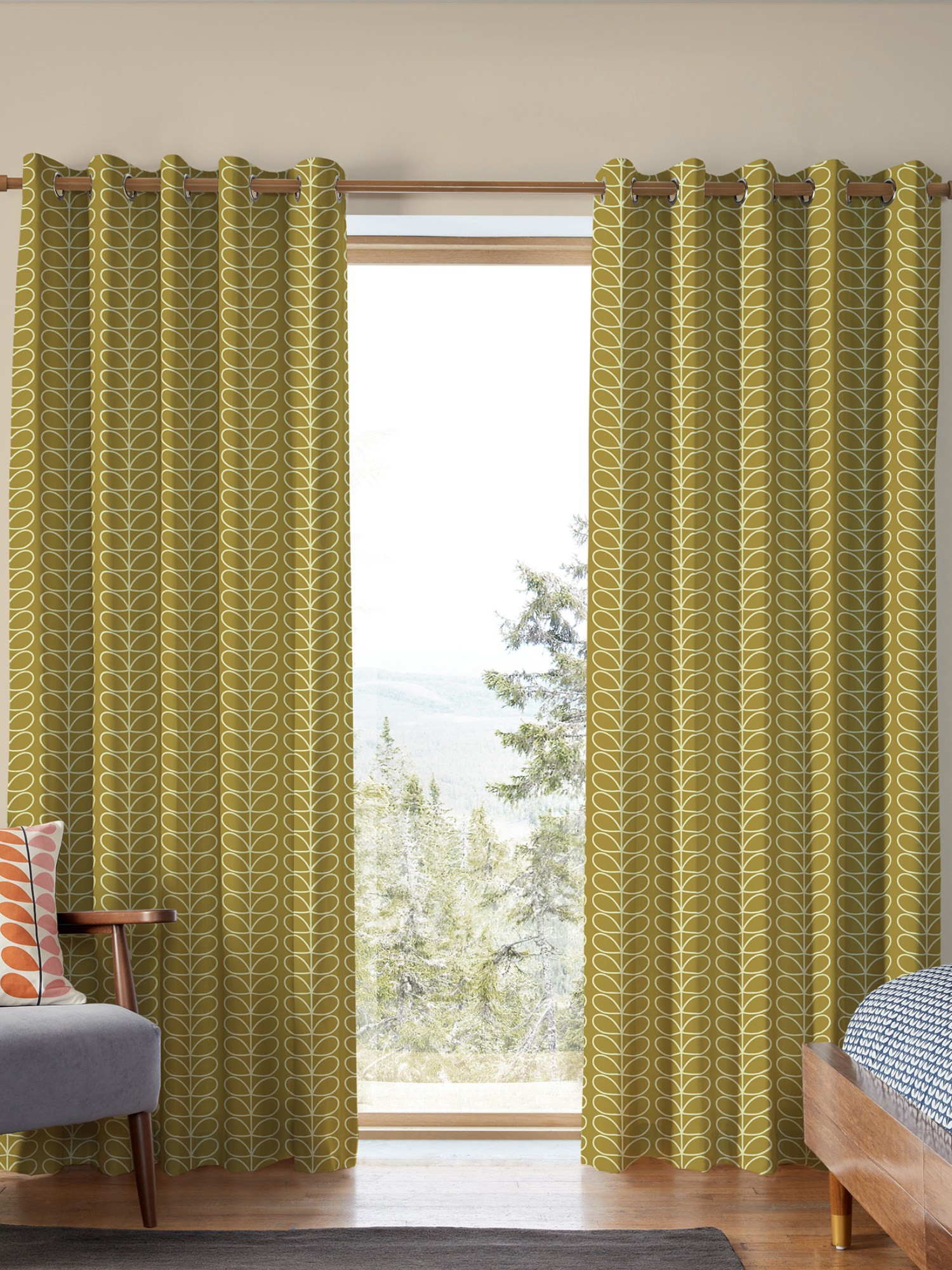 orla kiely linear stem seagrass curtains