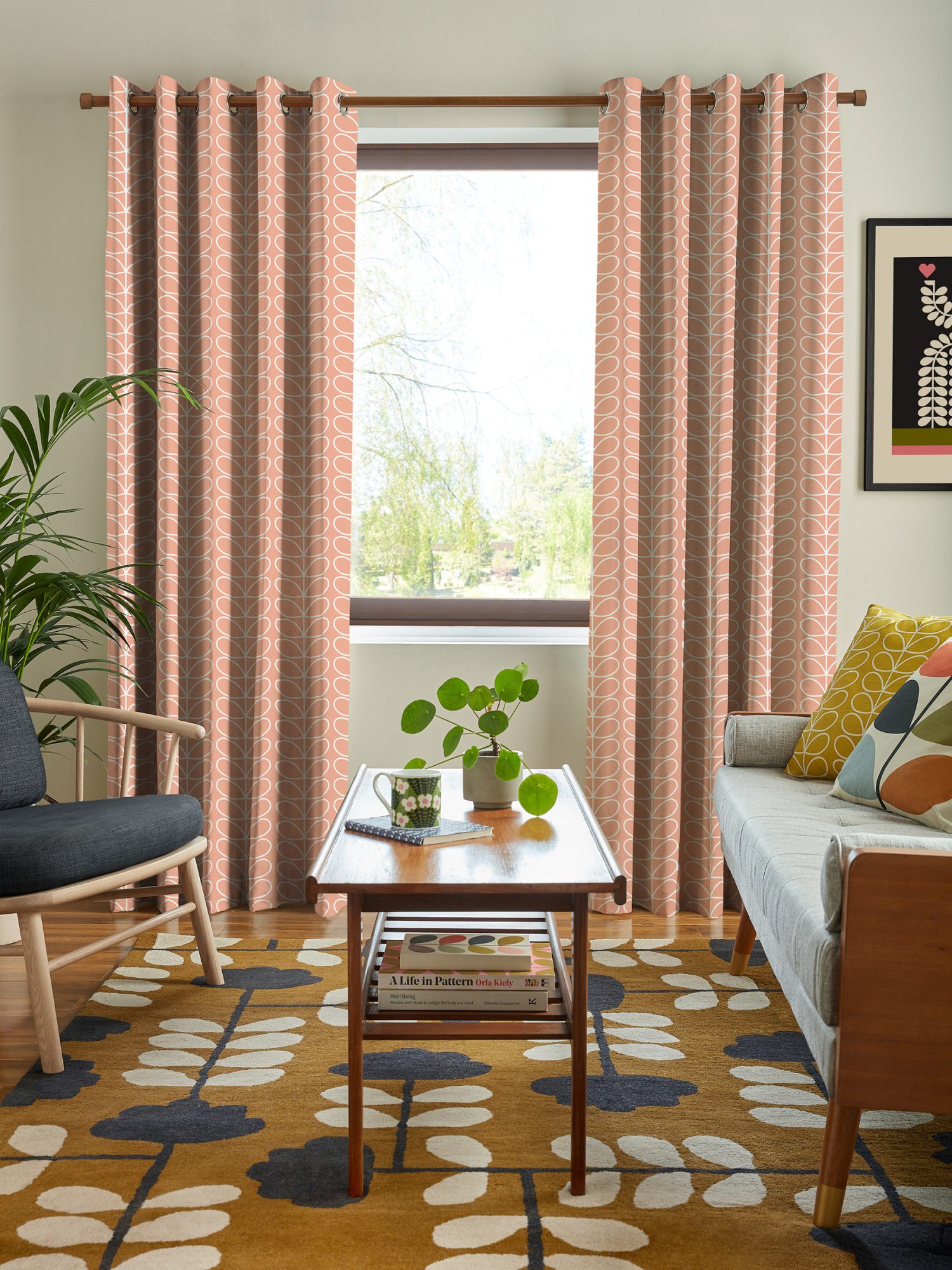 orla kiely linear stem bubblegum curtains