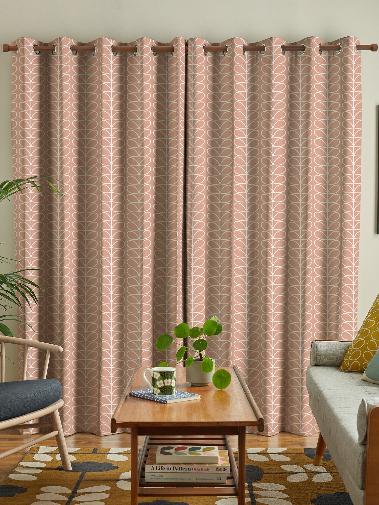 orla kiely linear stem bubblegum curtains