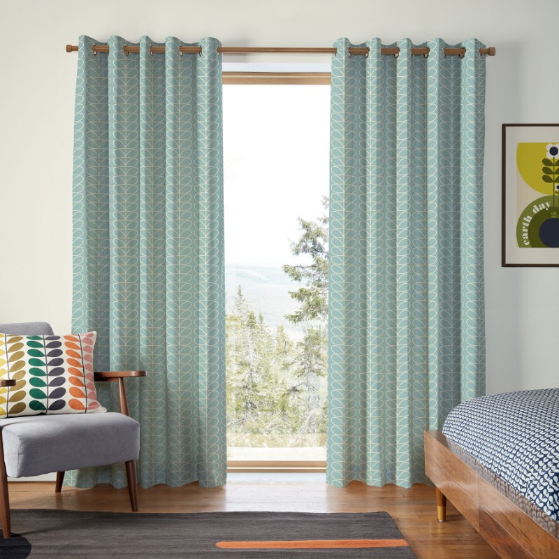 Orla Kiely Linear Stem Aqua Curtains