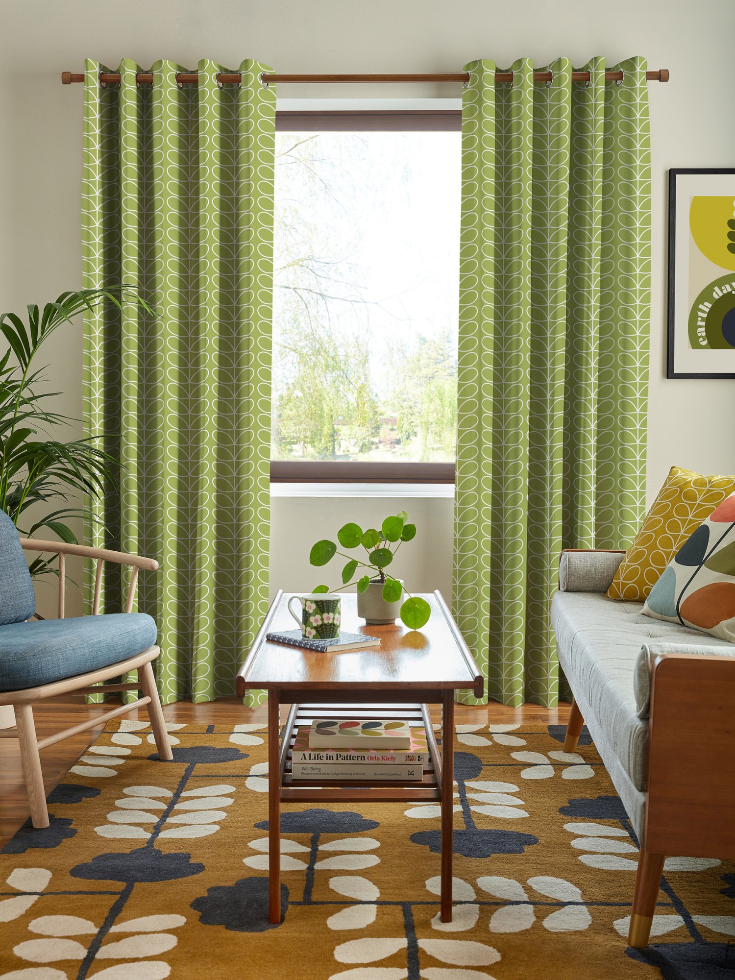 orla kiely linear stem chalky green curtains