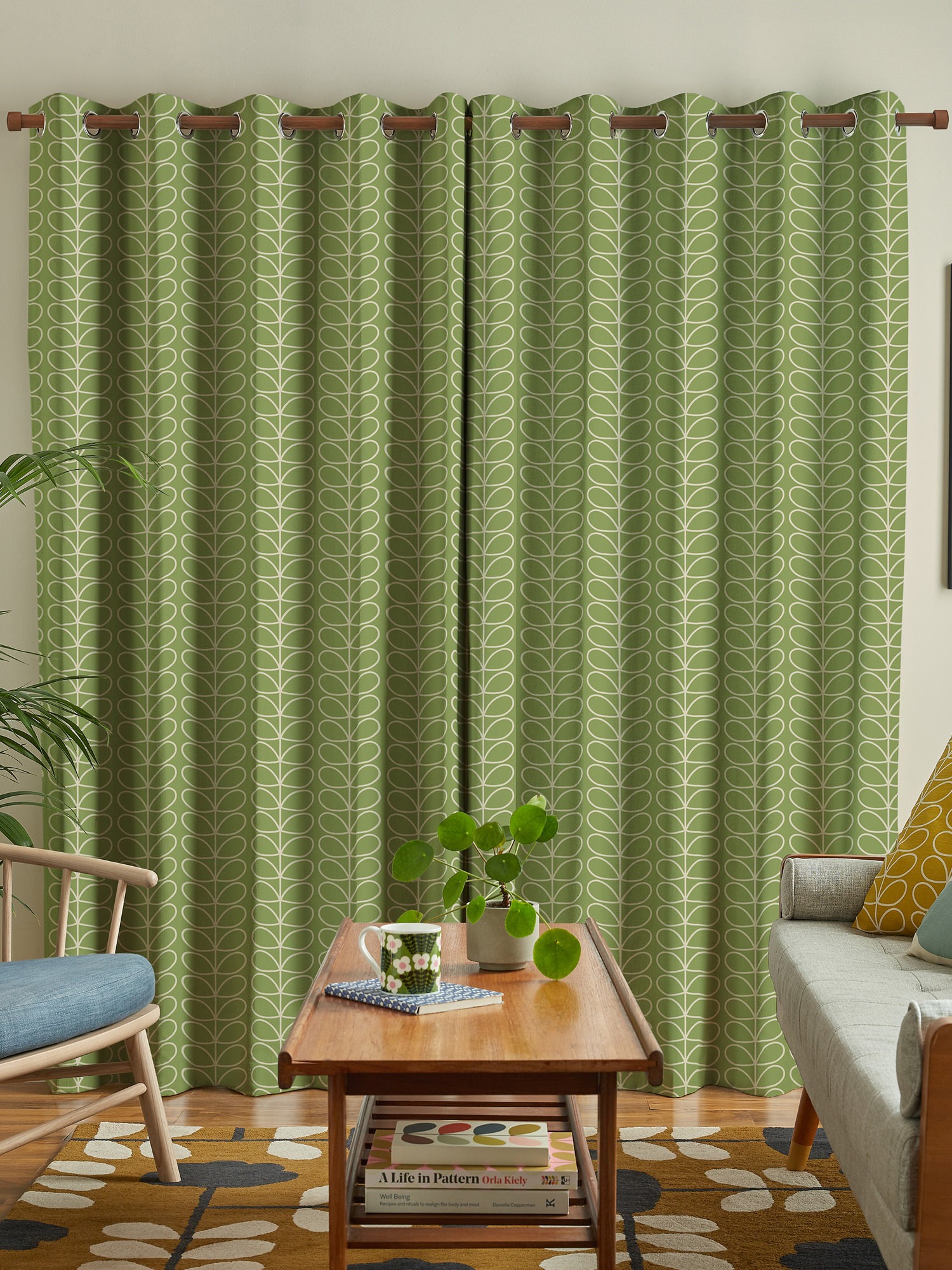 orla kiely linear stem chalky green curtains
