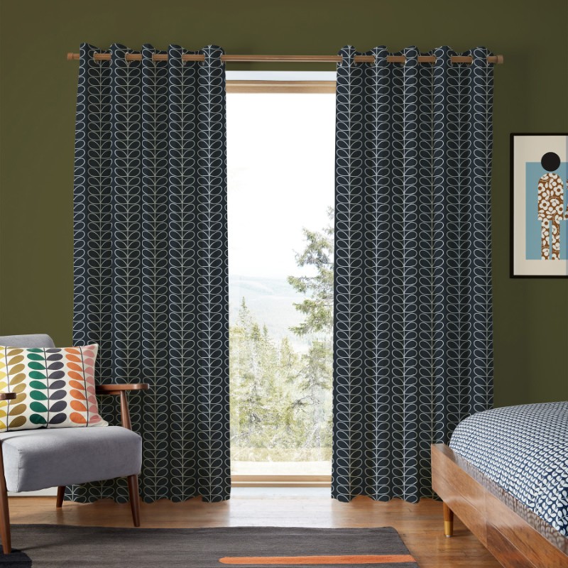 Orla Kiely Linear Stem Navy Whale Curtains